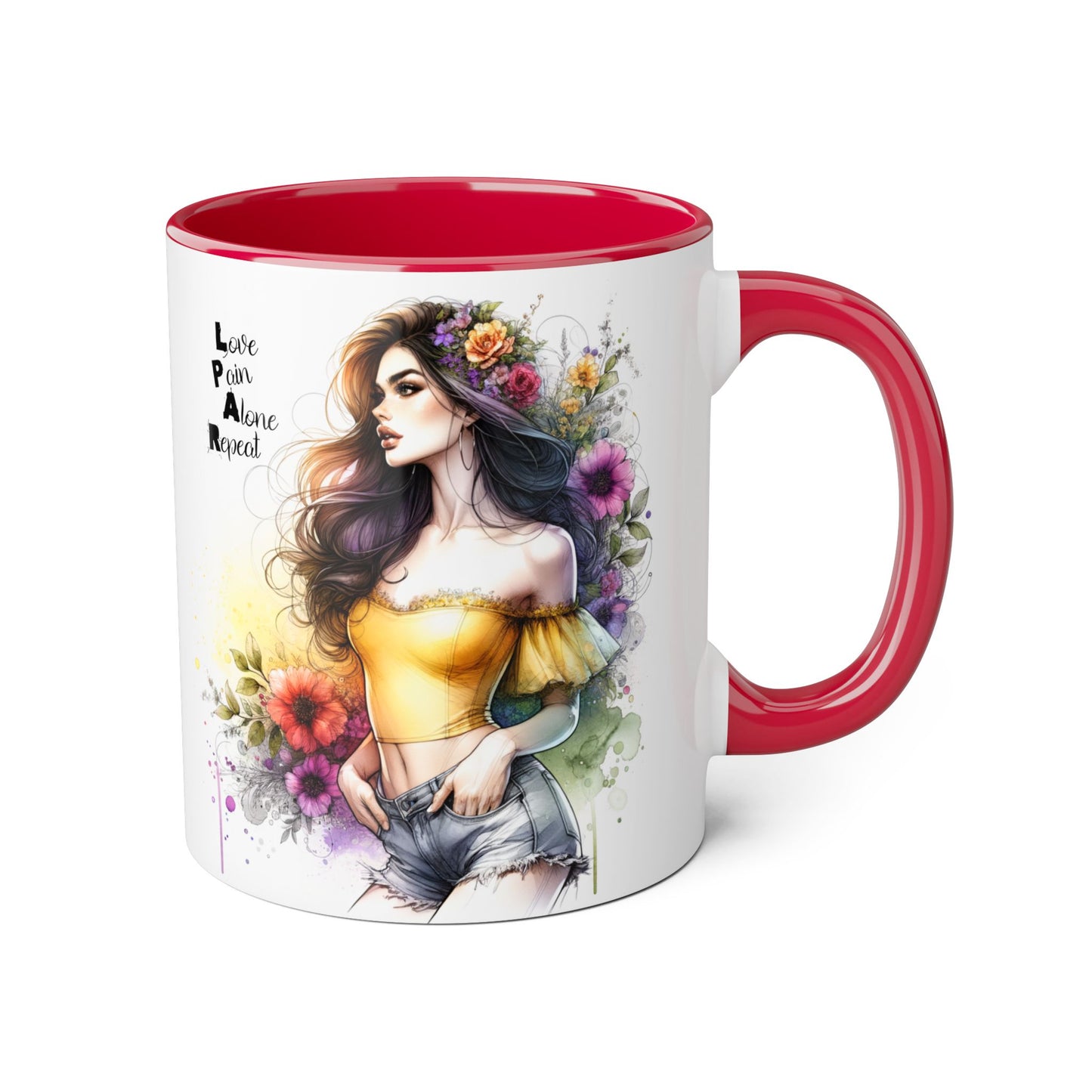 Colorful Artistic Accent Mug with Floral Design, Boho Coffee Cup, Gift for Her, Unique Tea Mug, Inspirational Quote Mug