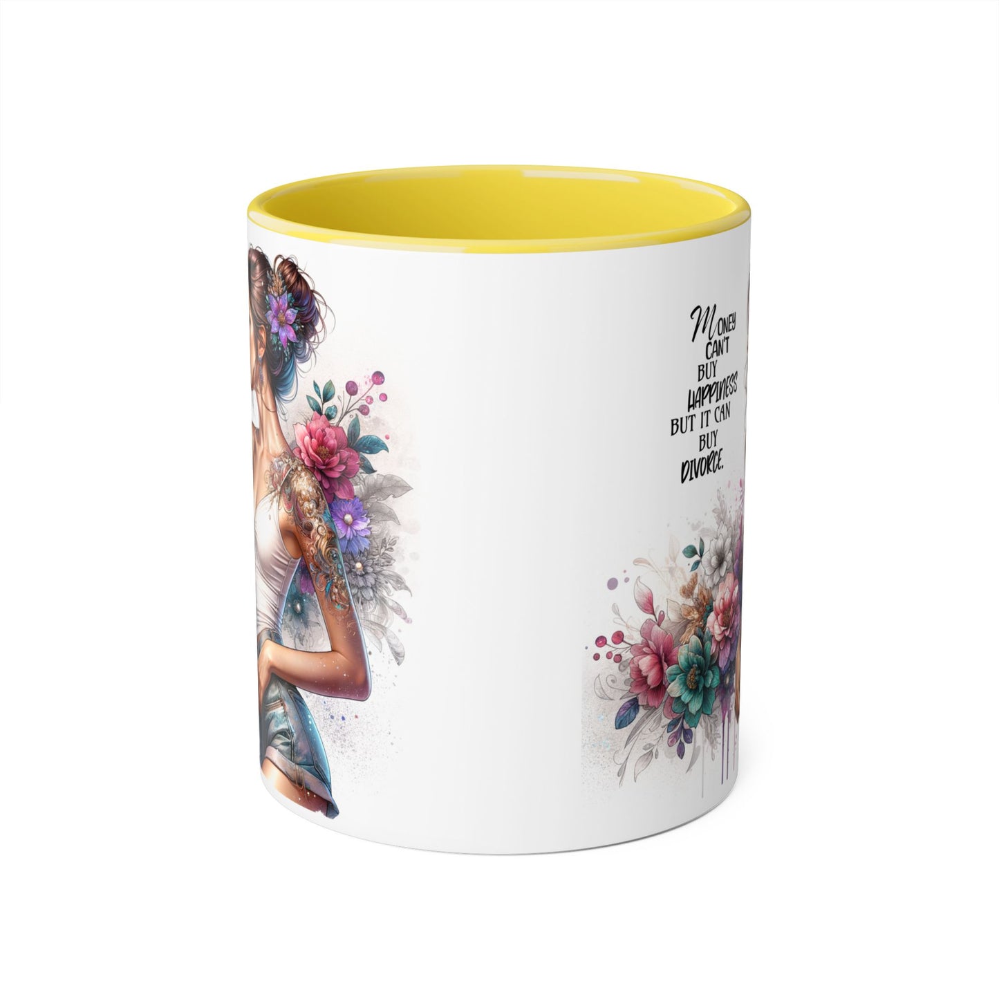 Money Can't Buy Happiness But It Can Buy Divorce Humoristic Boho Floral Accent Mug, Money Can't Buy Happiness, Gift for Coffee Lovers, Inspirational Drinkware, Unique Kitchen Decor