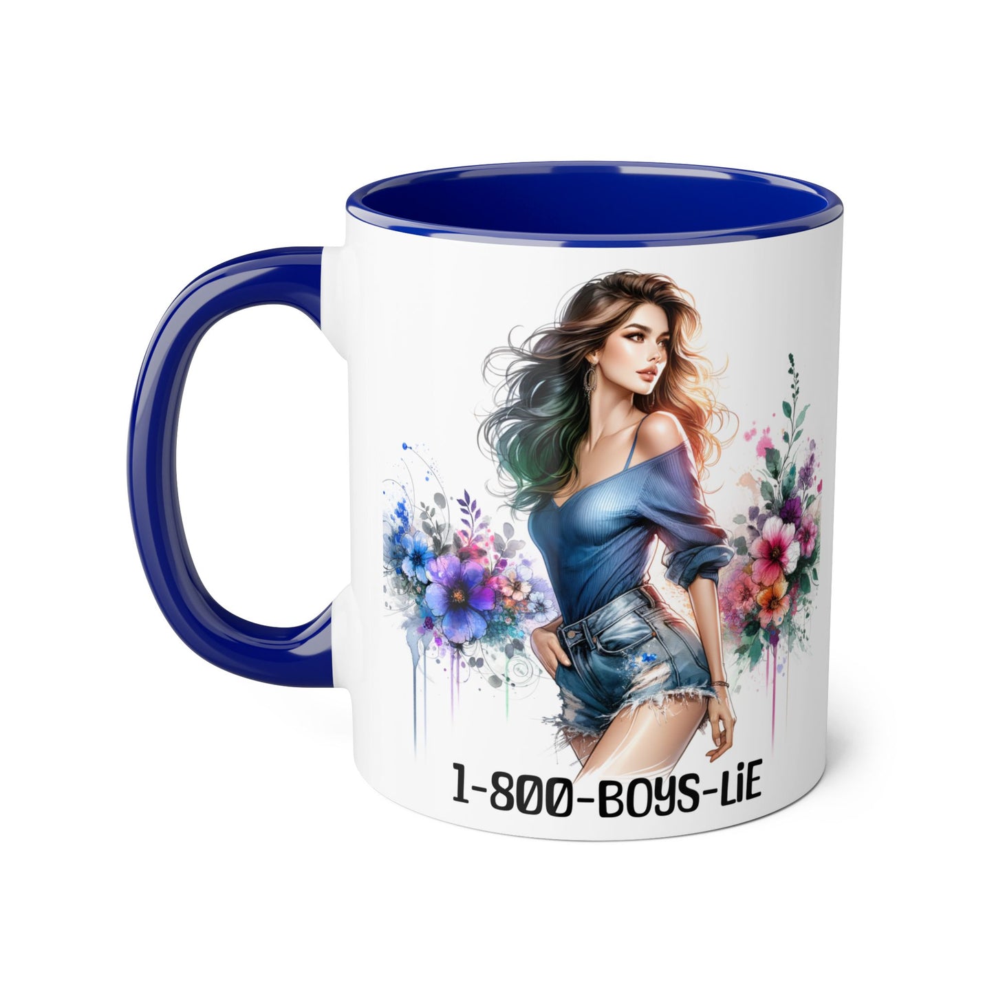 Chic Watercolor Accent Mugs, Floral Coffee Cup, Gift for Her, Trendy Drinkware, Unique Office Mug, 1-800-BOYS-LIE