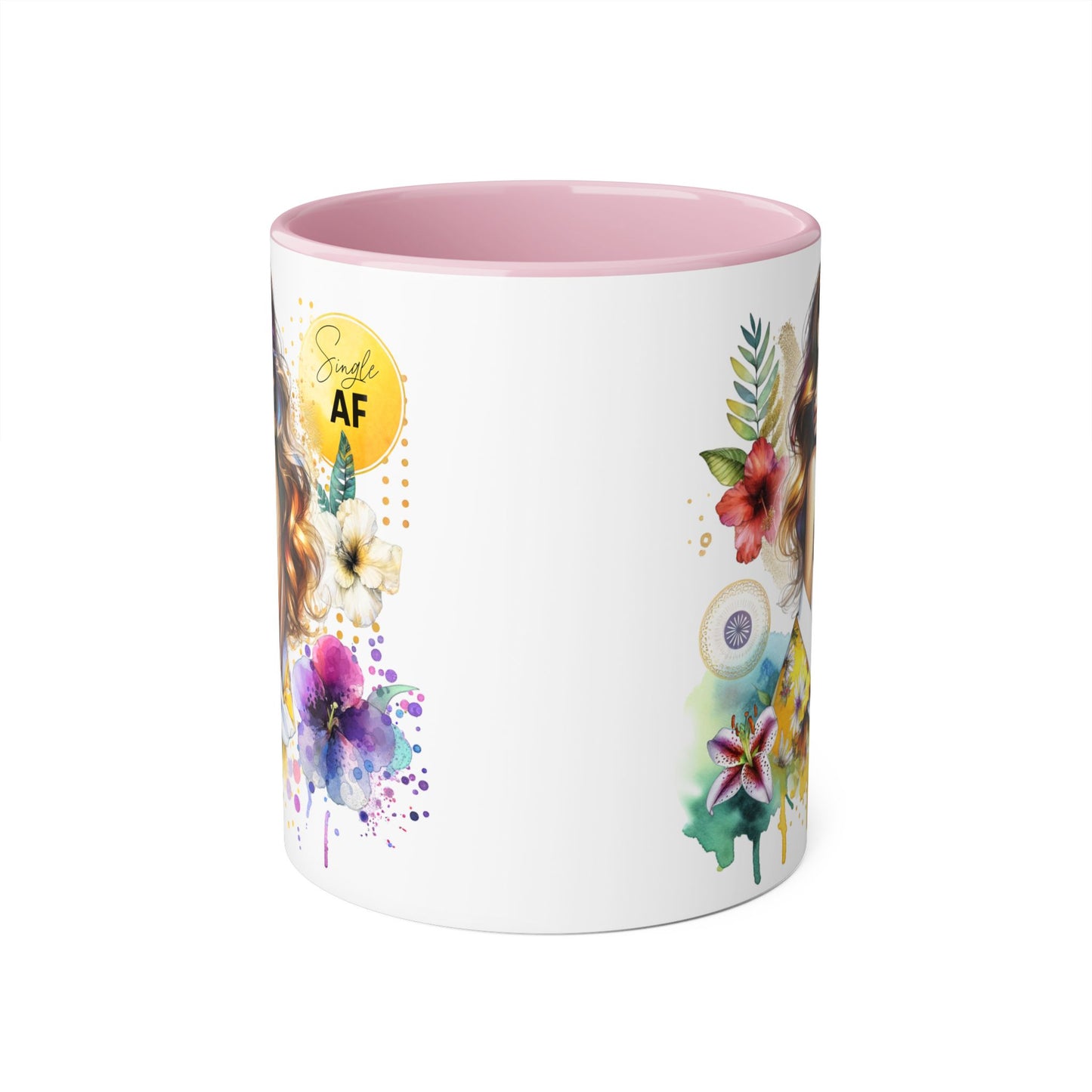Single AF Colorful Motivational Accent Mug with Floral Design, Perfect for Gifts and Daily Inspiration