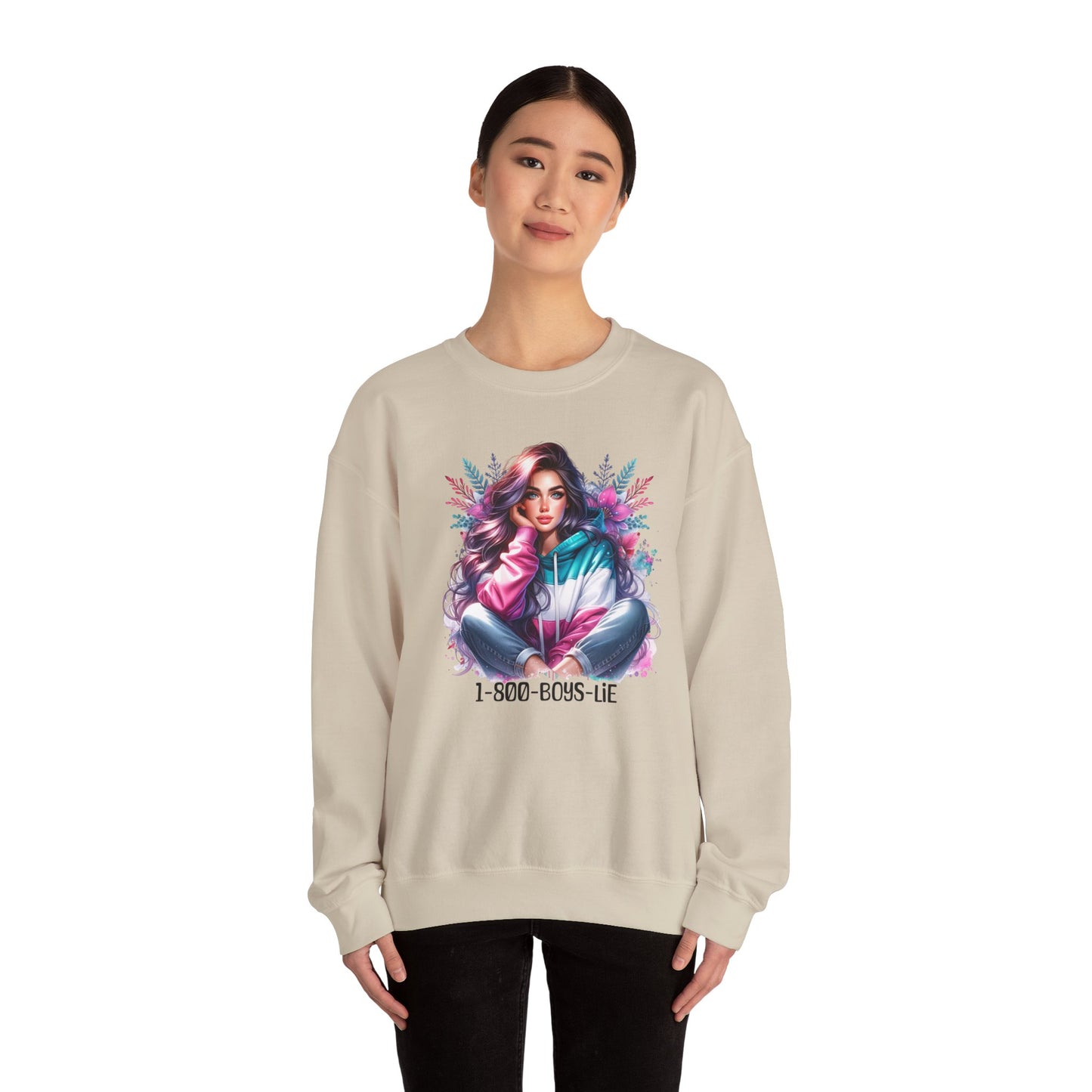 Chic Graphic Crewneck Sweatshirt - 1-800-BOYS-LIE, Cozy Sweatshirt, Fashion Sweatshirt, Casual Wear, Unique Gift, Trendy Outfit
