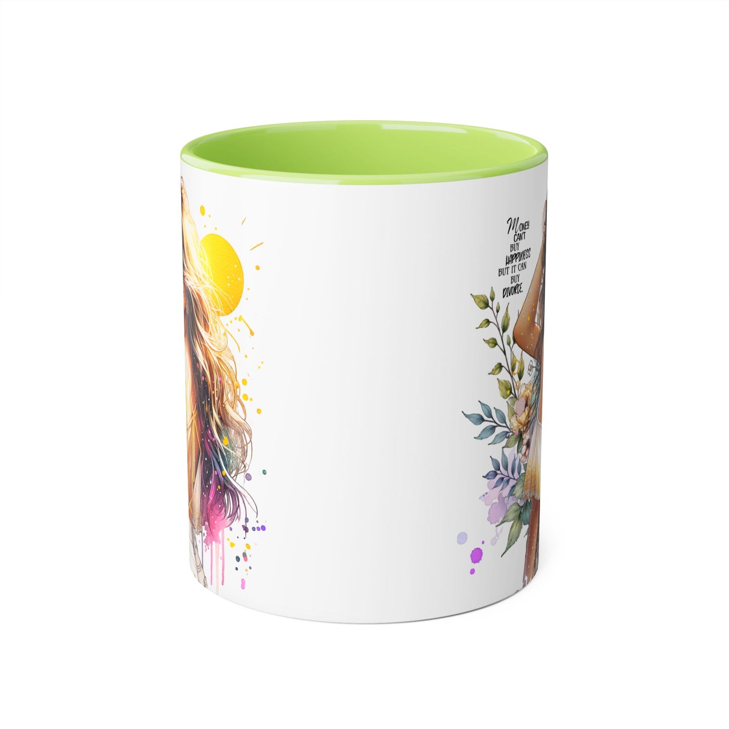 Money Can't Buy Happiness But It Can Buy Divorce Humoristic Artistic Accent Mugs, Ideal Gift for Mother's Day, Flower Lover, Cheerful Home Decor, Inspirational Drinkware, Unique Coffee Collection
