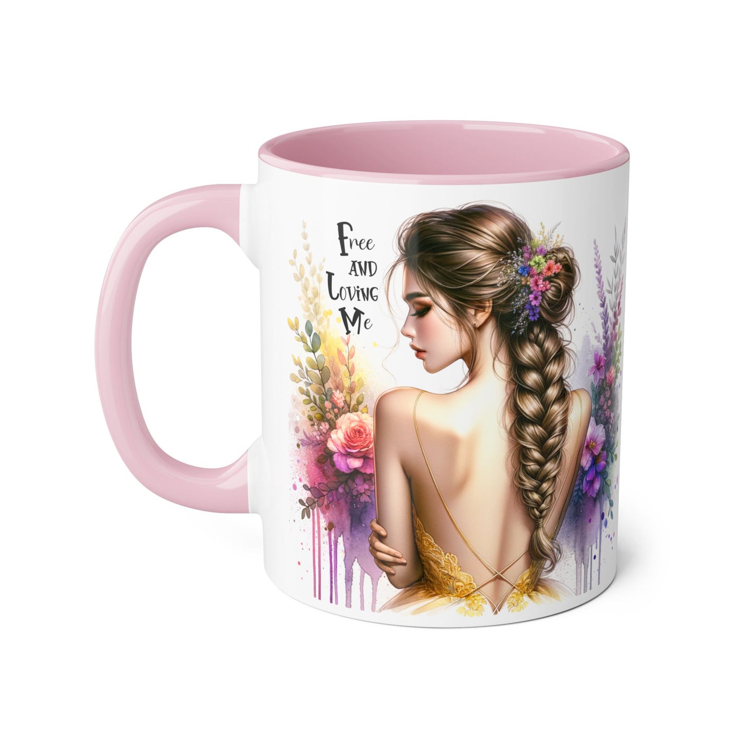 Bohemian Inspirational Mug, Free and Loving Me Coffee Cup, Unique Gift for Her, Floral Design, Tea Lover's Mug, Vintage Style Drinkware