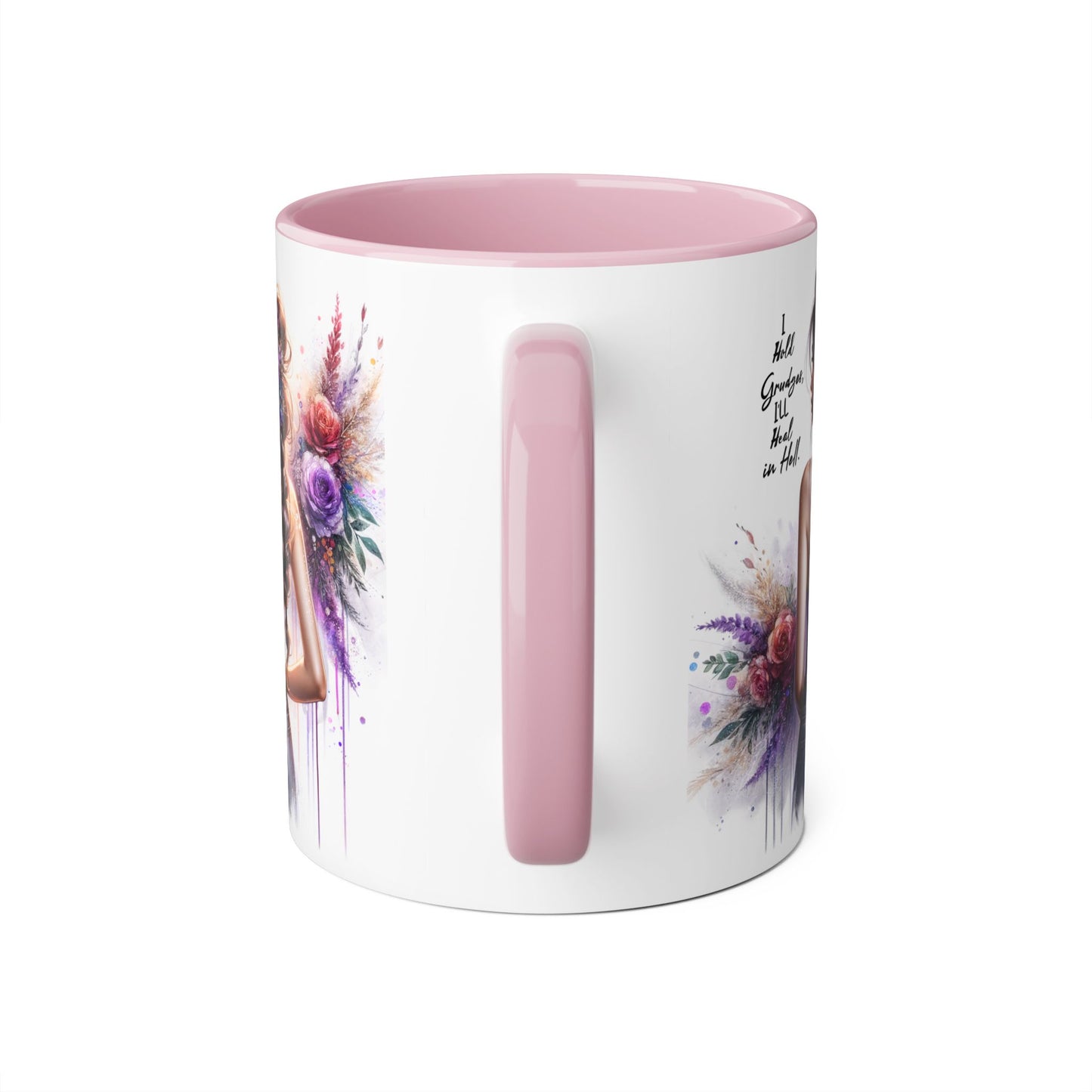 I Hold Grudges, I'll Heal in Hell Elegant Floral Accent Mug, Inspirational Coffee Cup, Gift for Her, Stylish Tea Mug, Home Décor, Unique Drinkware