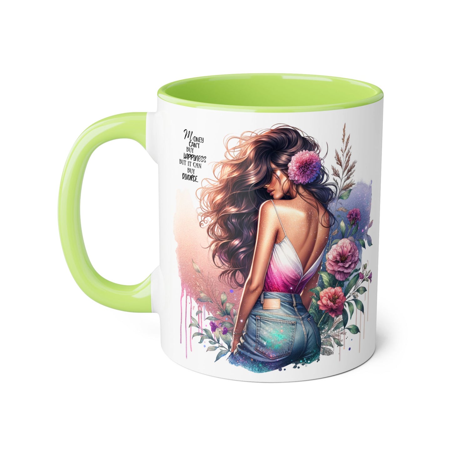 Money Can't Buy Happiness But It Can Buy Divorce Humoristic Elegant Floral Accent Mug, Inspirational Coffee Cup for Women, Motivational Gift, Artful Drinkware for Home & Office
