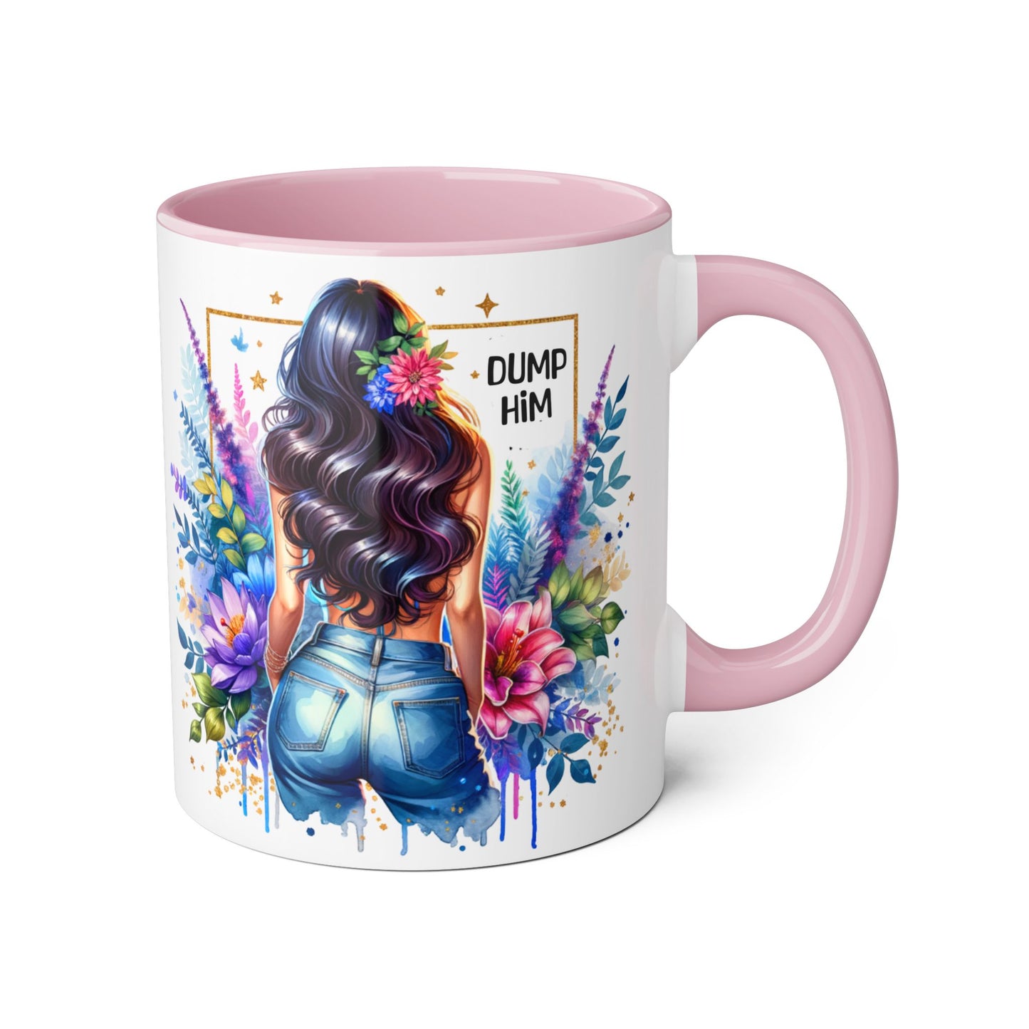 Colorful Floral Accent Mug with 'Dump Him' Design, Perfect Gift for Friends, Celebrations, Self-Care, Motivational Mug, Coffee Lover's Gift