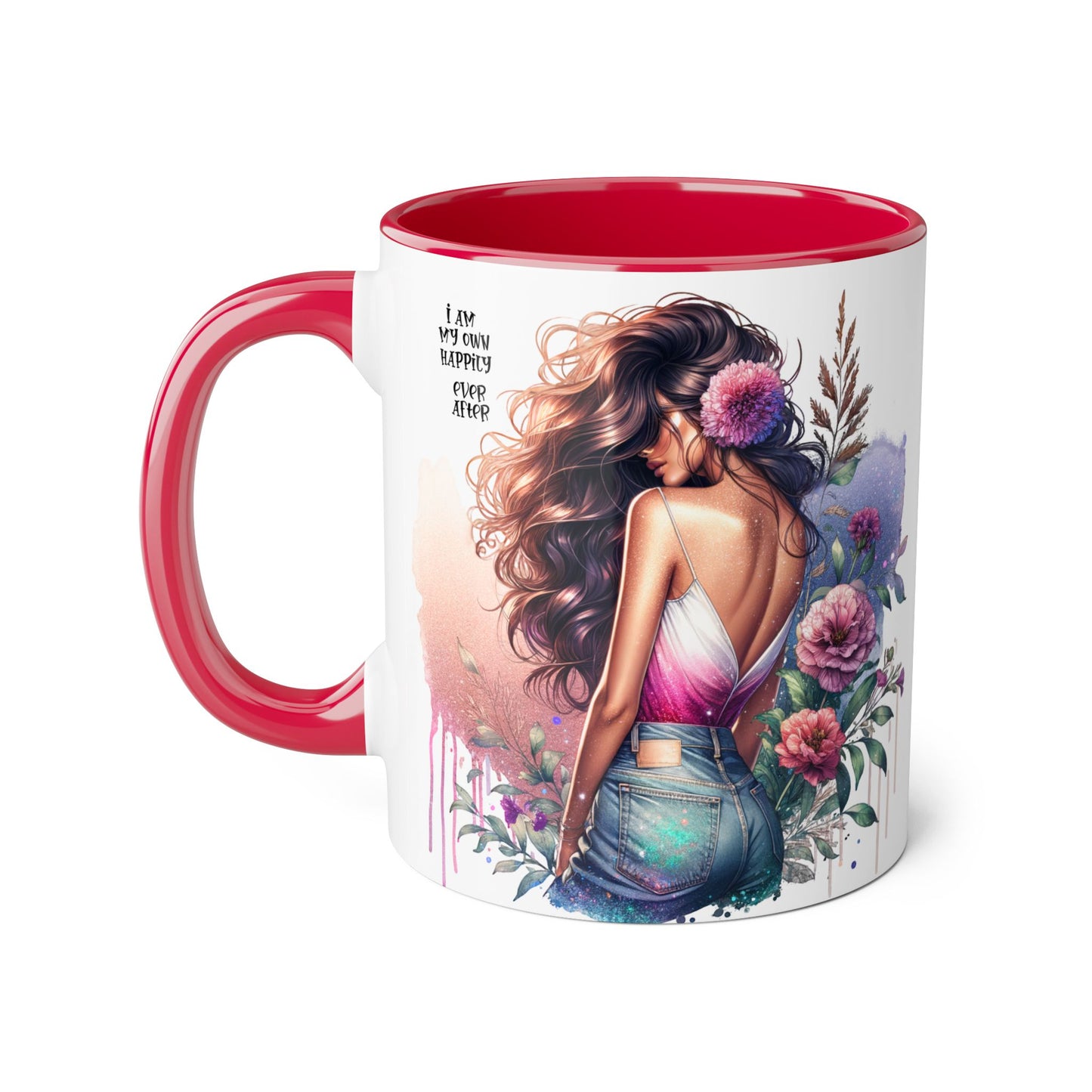 Boho Floral Accent Mug - 11oz - Inspirational "I Am My Own Happily Ever After " Design