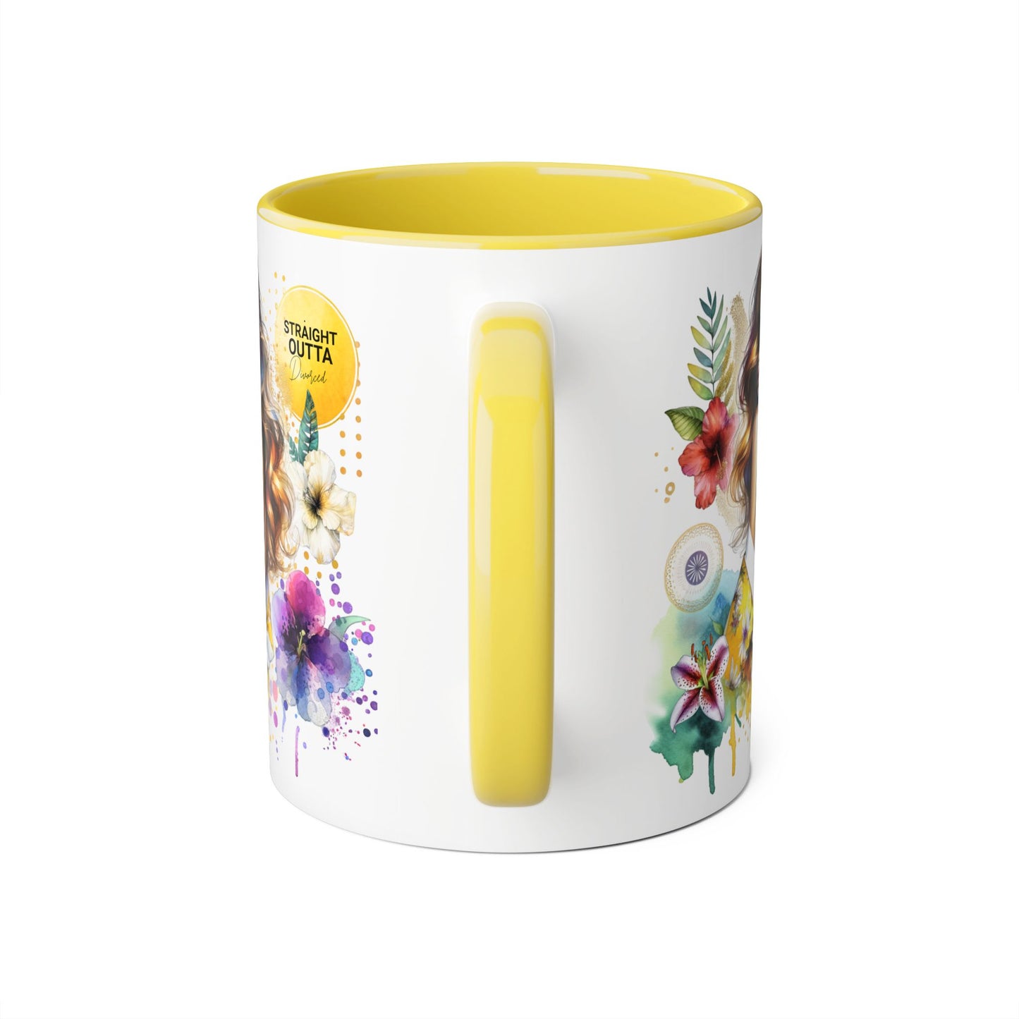 Straight Outta Divorced Humoristic Vibrant Accent Mugs, Floral Coffee Cup, Artistic Drinkware, Gift for Her, Home Decor, Unique Mug