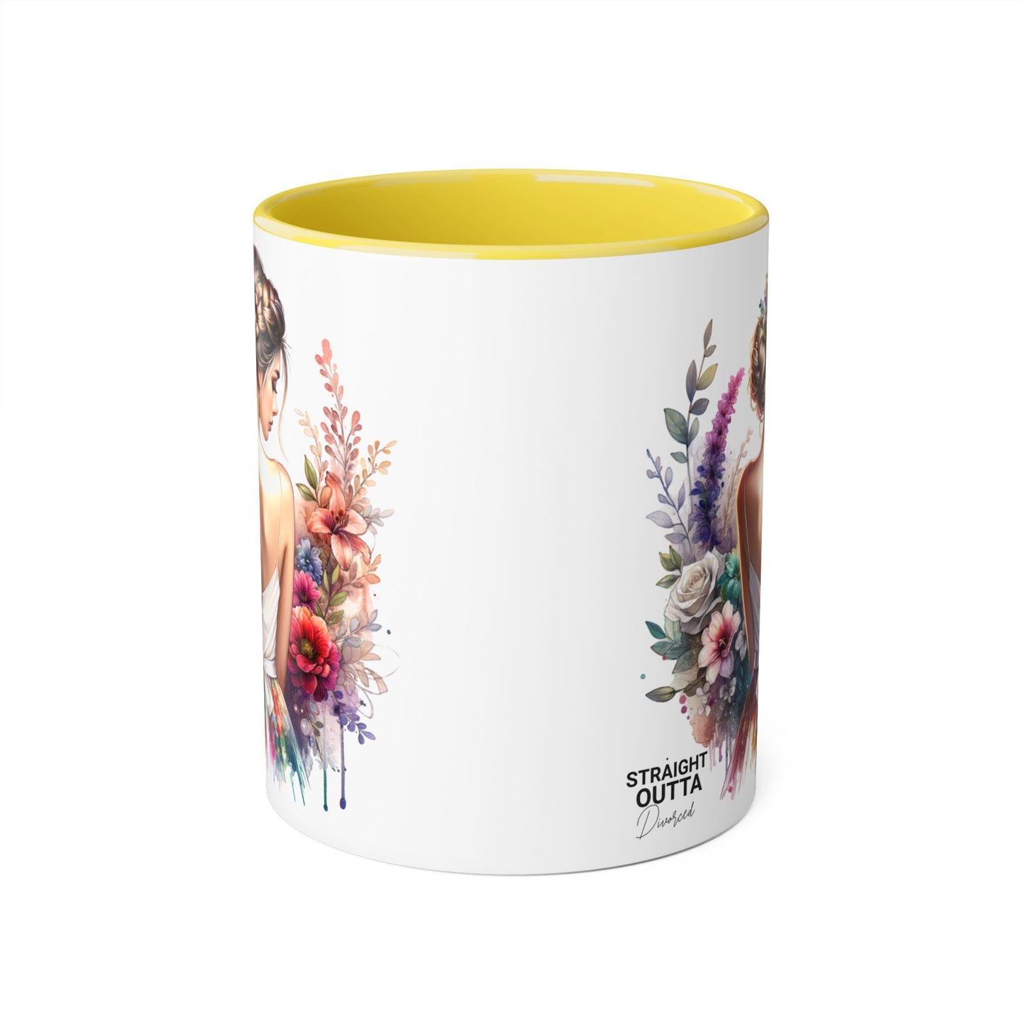 Straight Outta Divorced Humoristic Floral Art Mug, Personalized Gift Mug, Wedding Gift, Coffee Mug, Inspirational Mug, Colorful Accent Mug