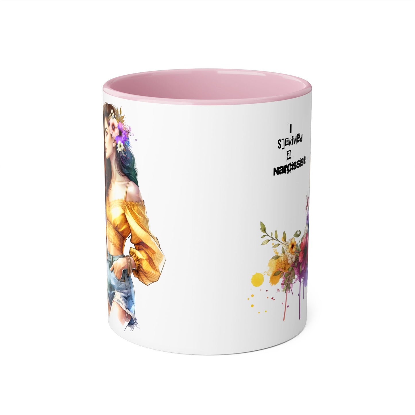 Empowering Accent Mug, Flower Art Coffee Cup, I Survived a Narcissist, Gift for Her, Inspirational Tea Mug, Self-Care