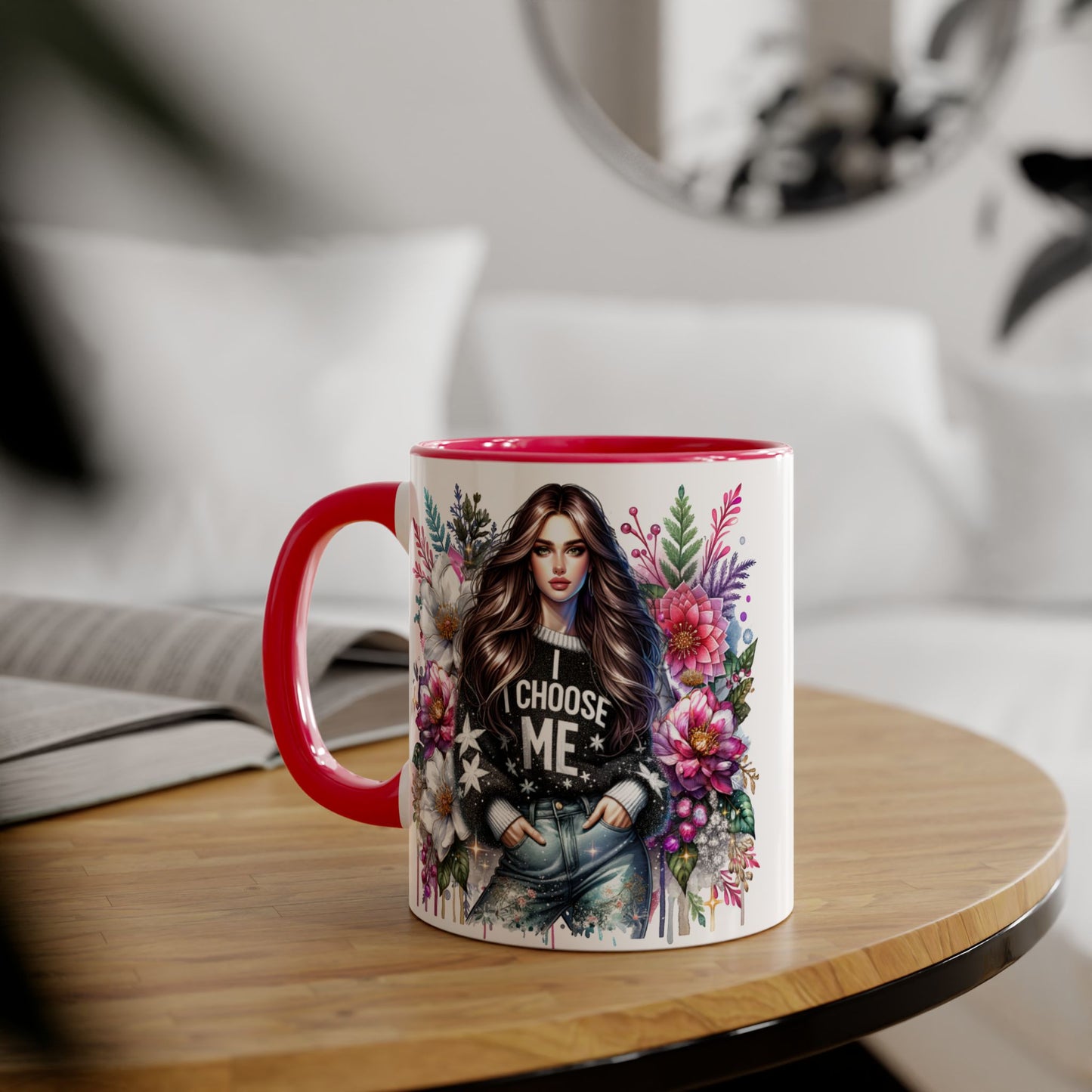 I Choose Me Beautiful Floral Accent Mug, Unique Coffee Cup Gift, Inspirational Drinkware, Thoughtful Present for Friends, Stylish Home Decor