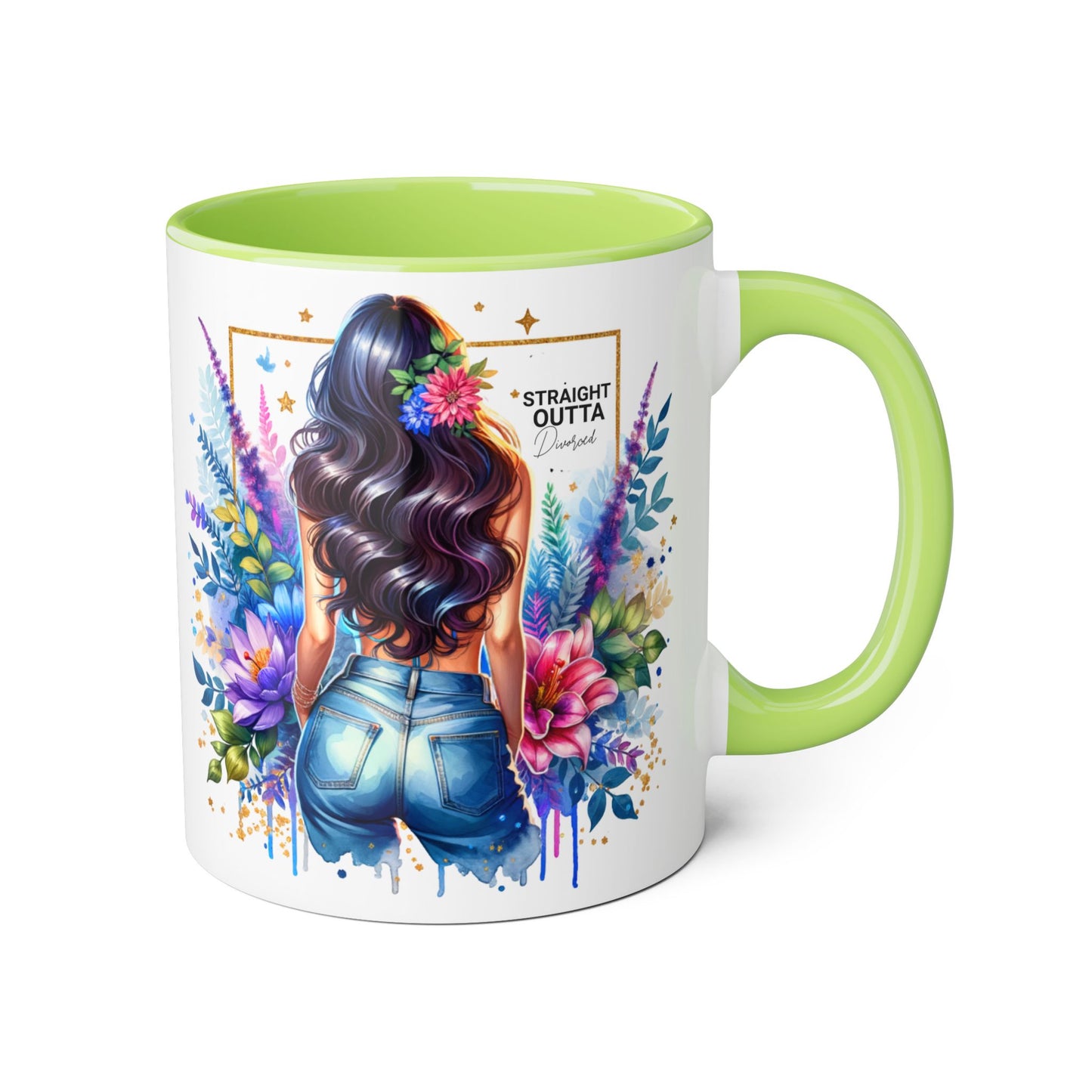 Straight Outta Divorced Humoristic Vibrant Floral Mug for Coffee Lovers, Straight Outta, Gift for Her, Inspirational Drinkware, Perfect for Birthdays, Celebrations