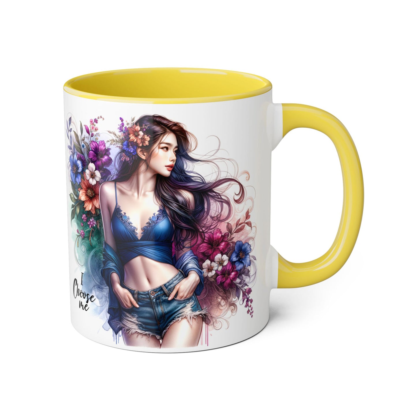 Floral Accent Mug, I Choose Me Design, Artistic Coffee Cup, Gift for Her, Home Décor, Tea Lover’s Essential