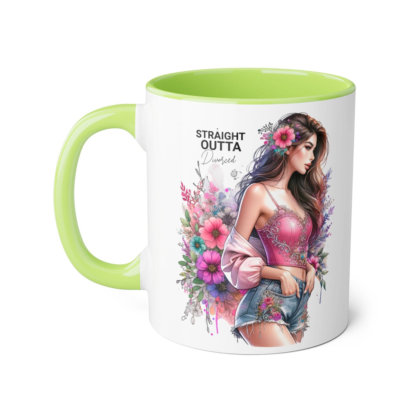 Straight Outta Divorced Humoristic Floral-Inspired Accent Mug, Perfect for Gifts, Home Decor, Coffee Lovers, Tea Enjoyers