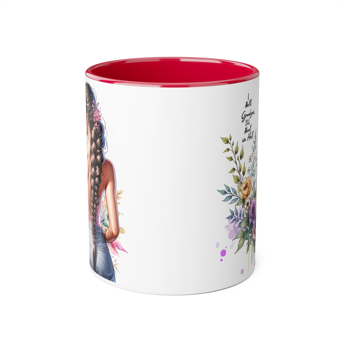 I Hold Grudges, I'll Heal in Hell Humoristic Floral Inspirational Accent Mug, 11oz, Empowering Gift, Coffee Cup, Unique Tea Mug, Birthday/Anniversary/Inspirational Gift