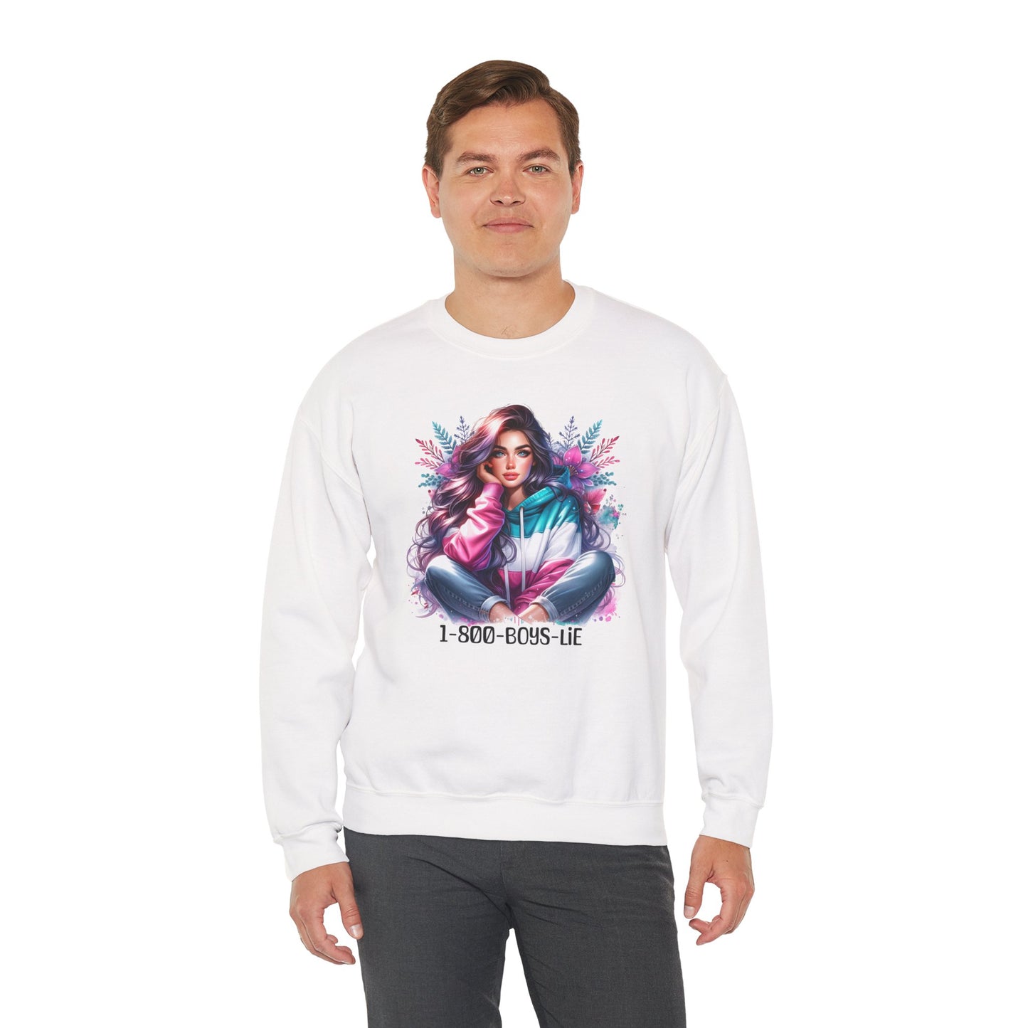 Chic Graphic Crewneck Sweatshirt - 1-800-BOYS-LIE, Cozy Sweatshirt, Fashion Sweatshirt, Casual Wear, Unique Gift, Trendy Outfit