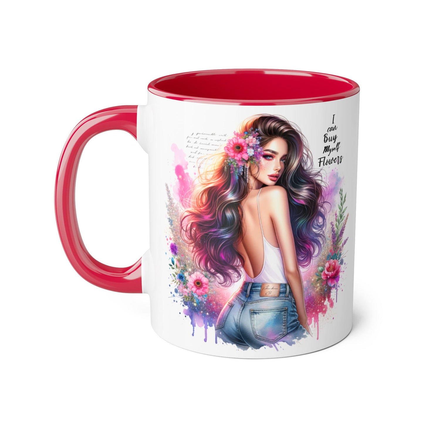 I Can Buy Myself Flowers Floral Art Coffee Mug, Botanical Gift for Her, Colorful Mug for Tea, Art Lover Present, Inspirational Quote Cup