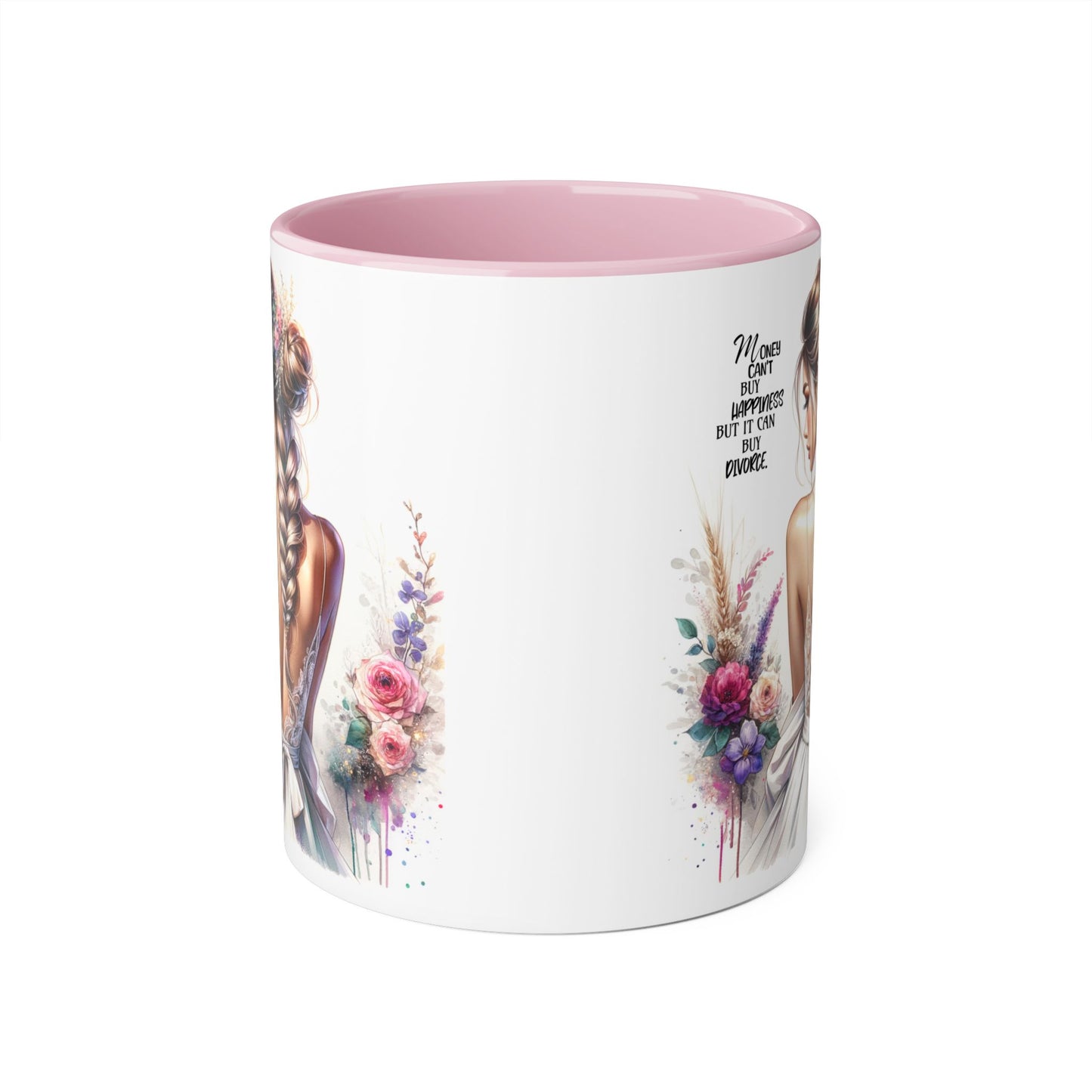 Money Can't Buy Happiness But It Can Buy Divorce Humoristic Elegant Floral Accent Mug, Inspirational Gift, Coffee Cup for Brides, Wedding Favors, Self-Care Reminder, Home Décor