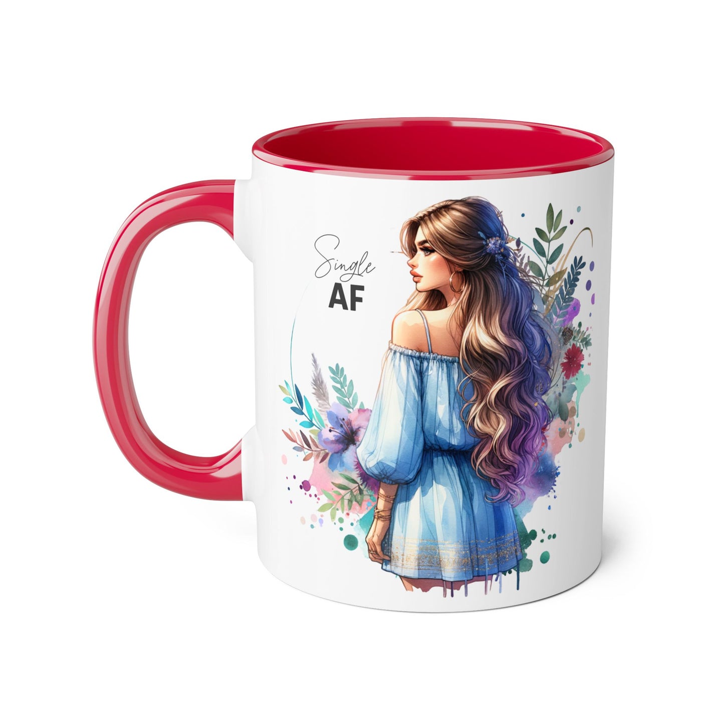 Single AF Boho Art Accent Mug, Unique Coffee Mug, Gift for Her, Floral Mug, Inspirational Mug, Perfect for Birthdays, Encouragement