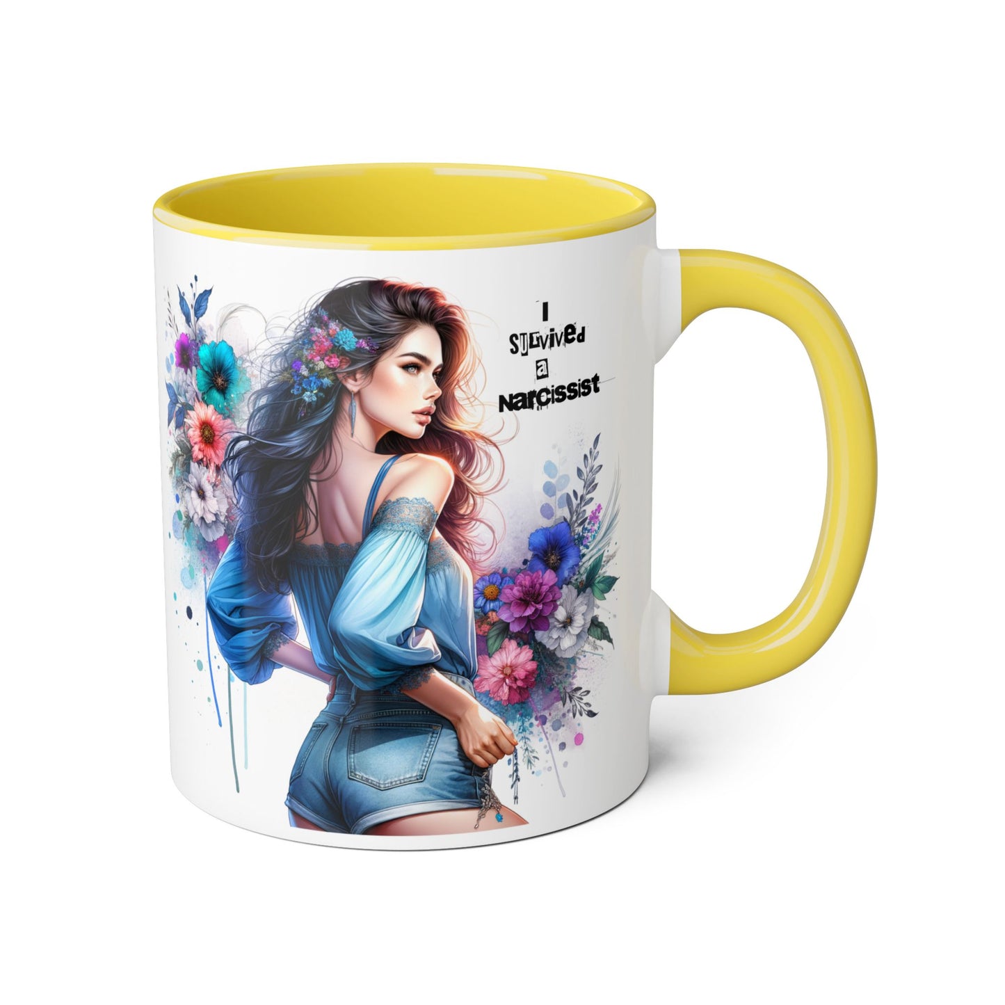 Bold Floral Accent Mug, 11oz - Perfect Gift for Coffee Lovers, Home Decor, Birthday Present, self-care gift, Inspirational Quote Mug