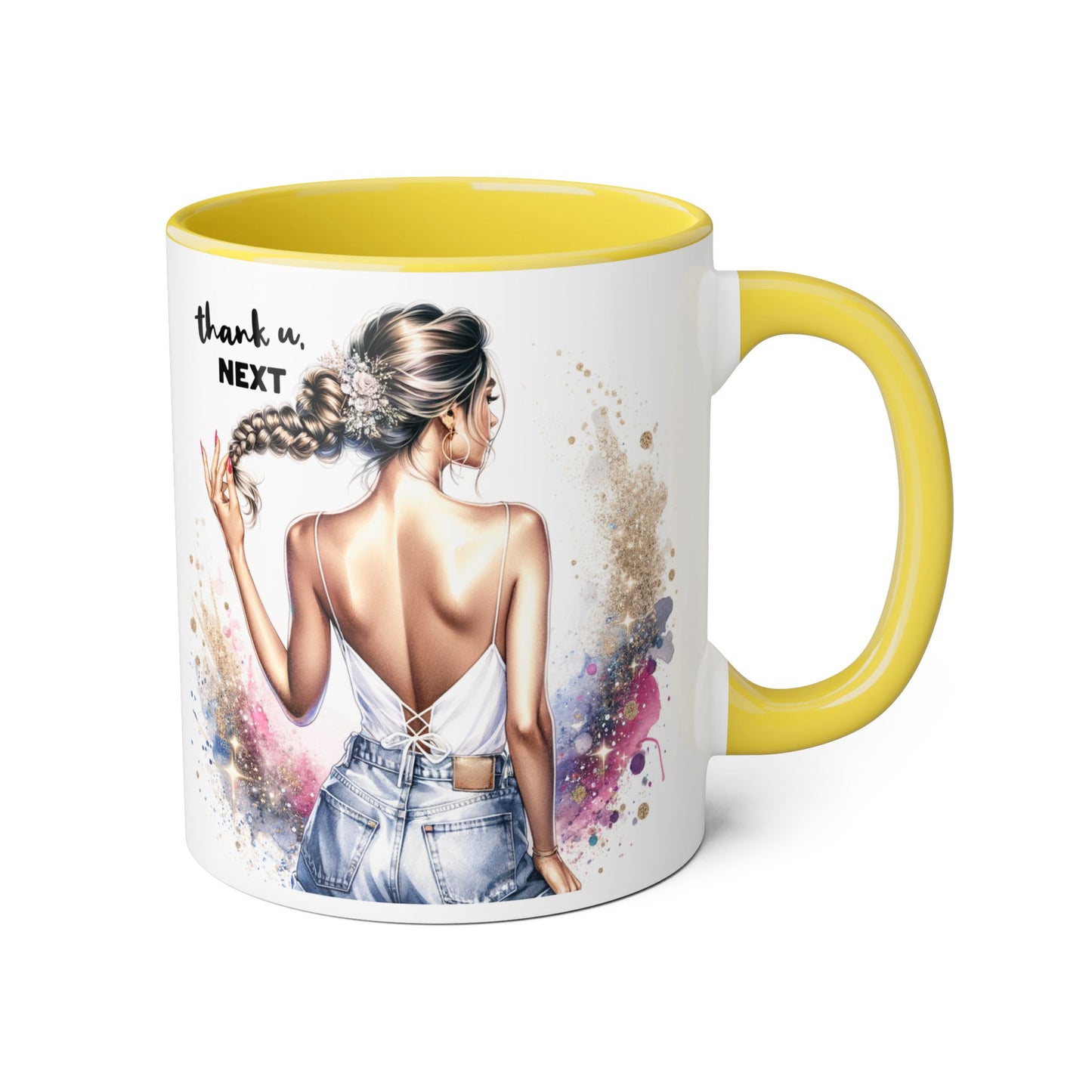 Chic Gratitude Coffee Mug, Thank U Next Mug, Inspirational Gift, Black Handle Accent Mug, Feminine Decor, Coffee Lovers Gift