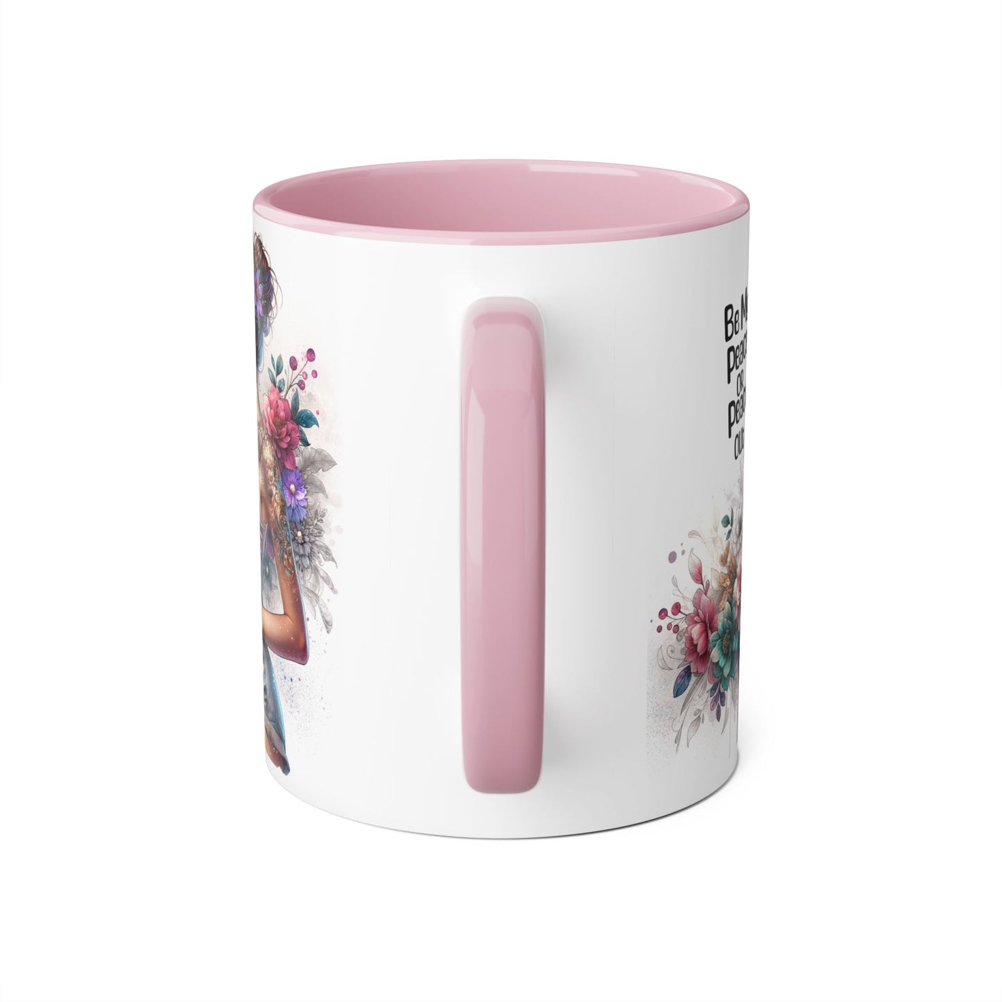 Be My Peace or Peace Out Bohemian Floral Accent Mug - Inspirational Coffee Cup, Gift for Her, Peaceful Vibes, Birthday Present, Home Decor, Artistic Drinkware