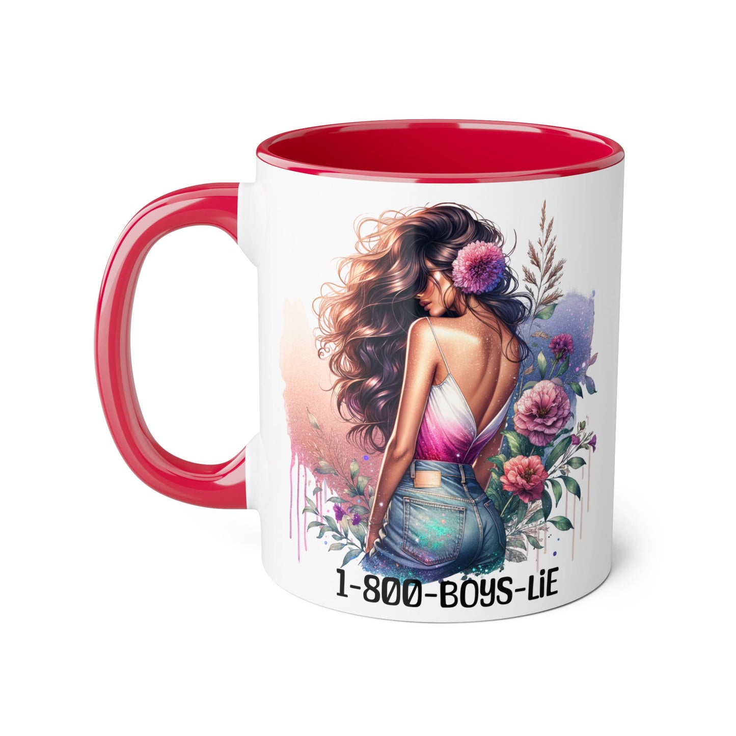1-800-BOYS-LIE Floral Glam Accent Mug - 11oz Cool Coffee Cup for Stylish Sips, Perfect for Gifts, Parties, or Everyday Use