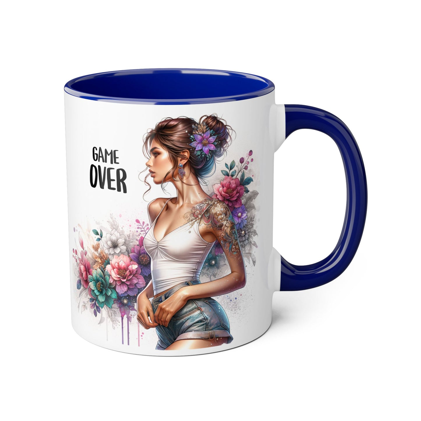 Floral Game Over Mug | Stylish Coffee Cup for Gamers | Unique Gift for Birthdays, Holidays, or Just Because, Tea Mug, Accent Mugs