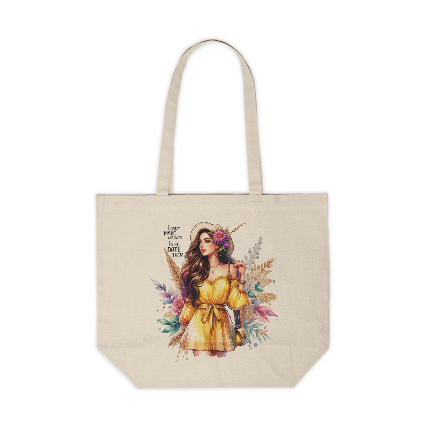 I Don`t Make Mistakes, I Just Date Them Boho Floral Canvas Shopping Tote - Eco-Friendly Grocery Bag, Beach Tote, Market Bag, Gift for Her, Trendy Reusable Bag