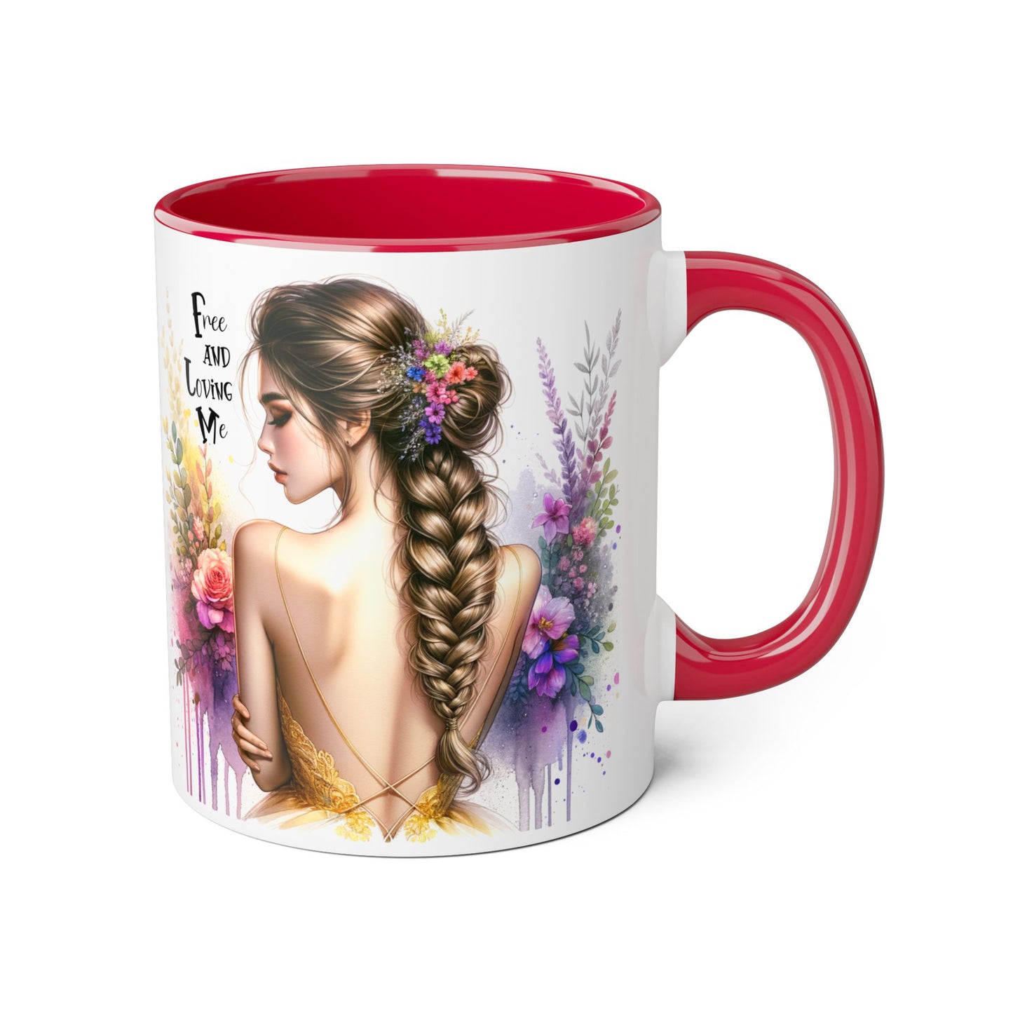 Bohemian Inspirational Mug, Free and Loving Me Coffee Cup, Unique Gift for Her, Floral Design, Tea Lover's Mug, Vintage Style Drinkware