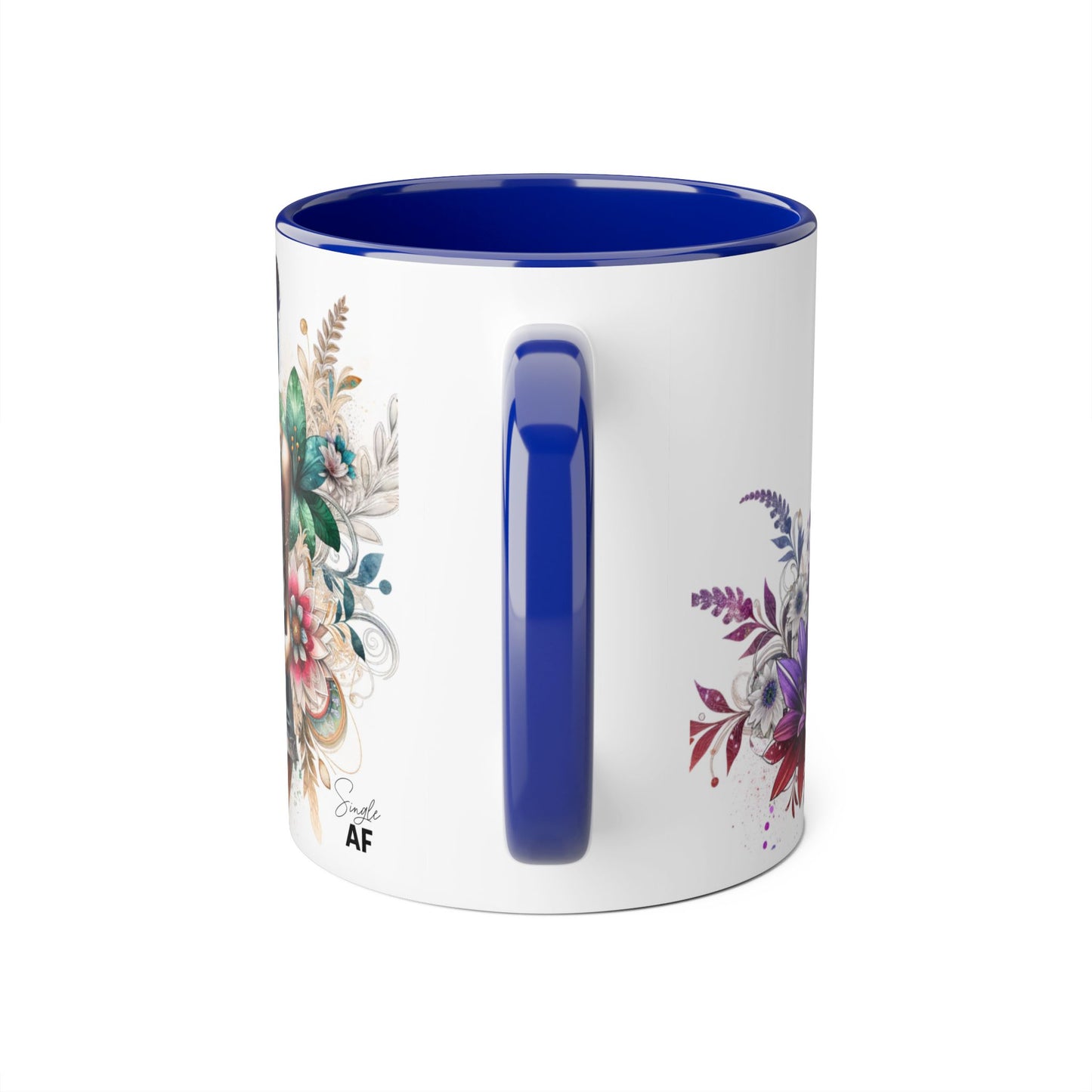 Single AF Boho Flower Accent Mug - Artistic Coffee Cup, Floral Design, Gift for Her, Birthday, Home Decor, Unique Artwork, 11oz