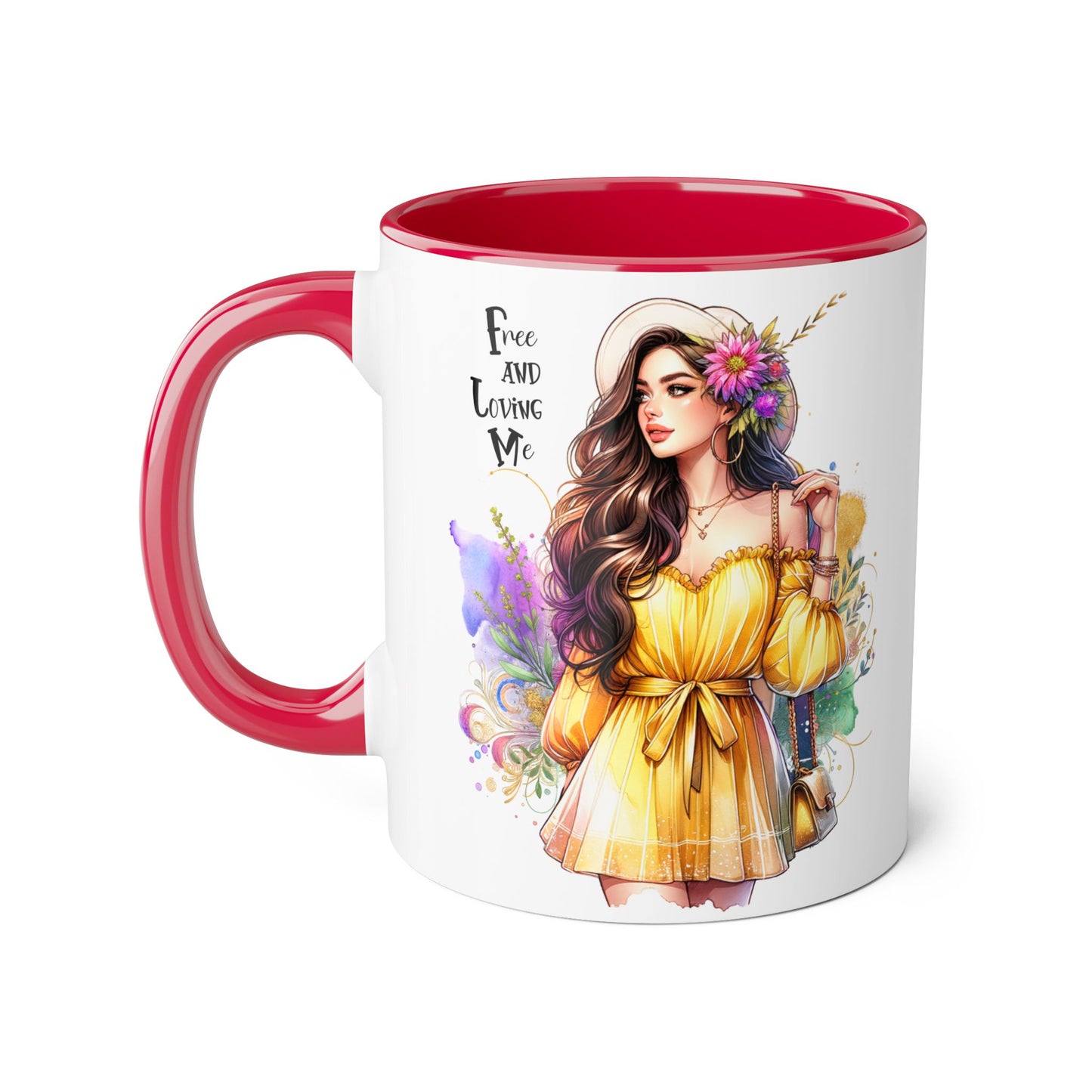 Free and Loving Me Vibrant Accent Mug, Colorful Coffee Cup for Self-Care