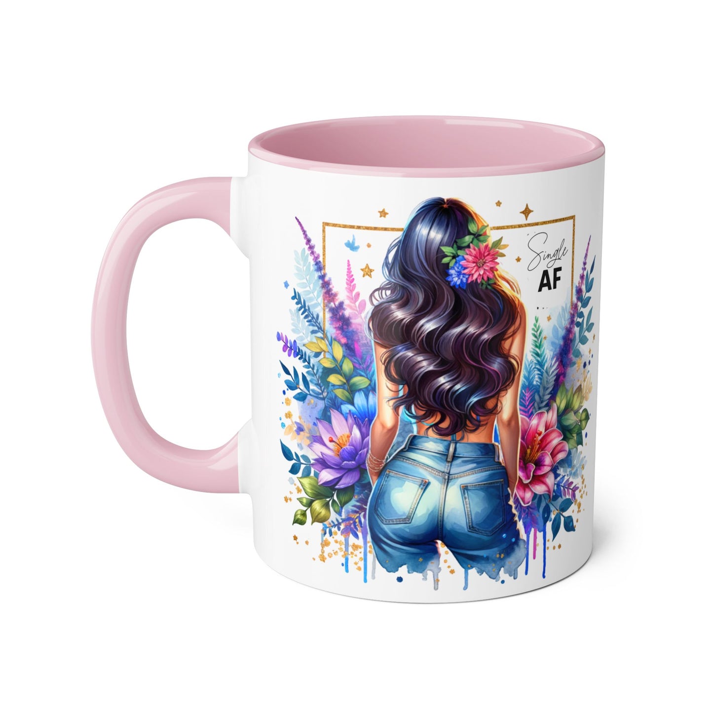 Single AF Vibrant Floral Accent Mug, Coffee Cup for Her, Gift for Friends, Inspirational Kitchen Decor, Unique Art Mug, Stylish Drinkware