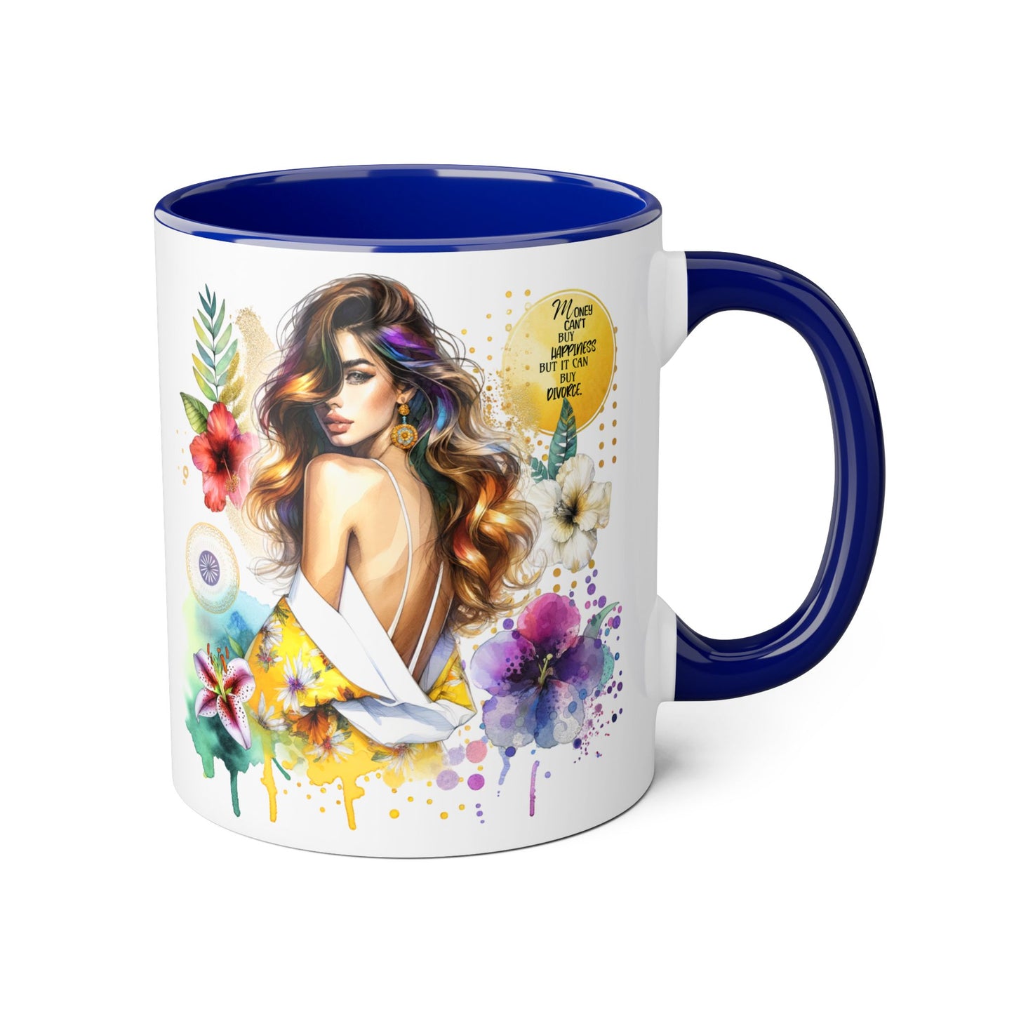 Money Can't Buy Happiness But It Can Buy Divorce Accent Mugs, 11oz