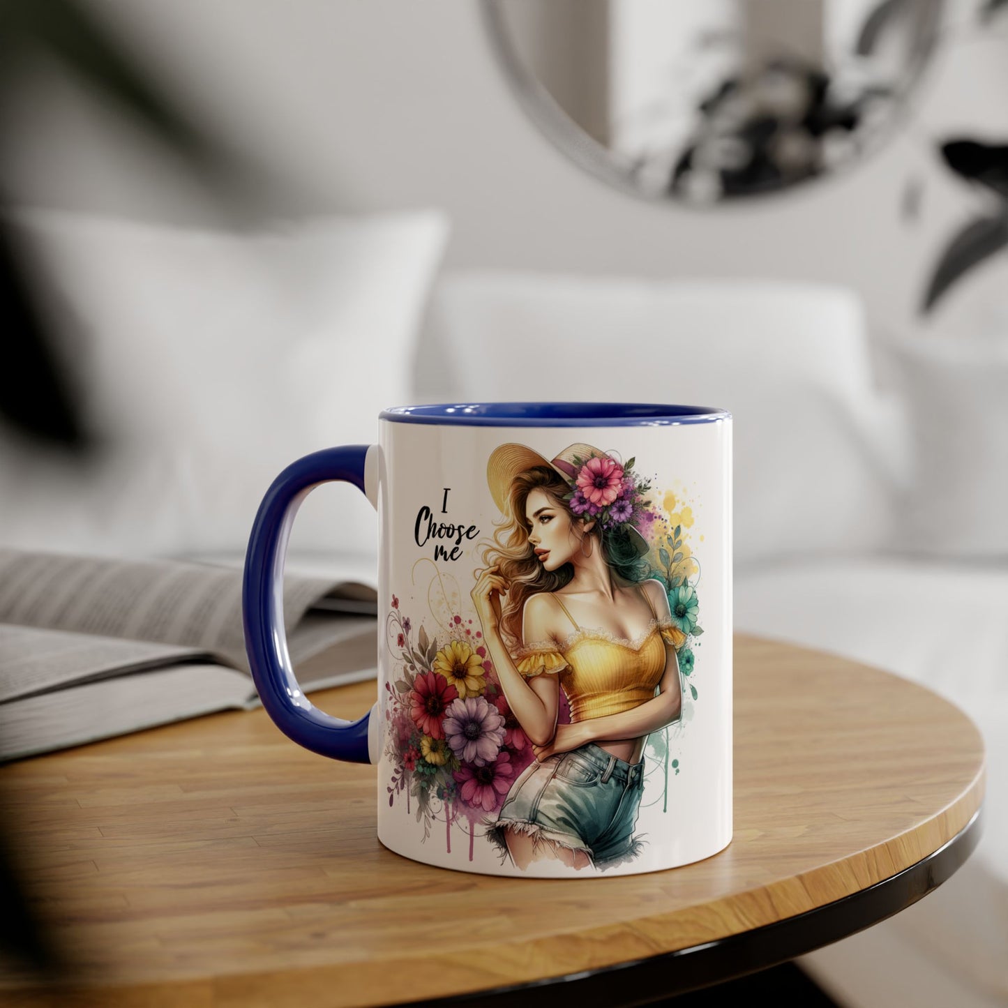 I Choose Me Chic Floral Accent Mug, Inspirational Gift for Her, Coffee Tea Lover, Birthday Present, Colorful Art Mug