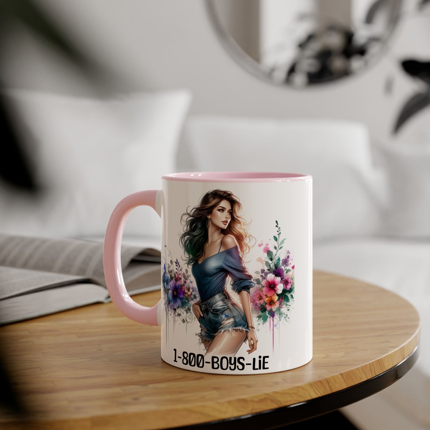 Chic Watercolor Accent Mugs, Floral Coffee Cup, Gift for Her, Trendy Drinkware, Unique Office Mug, 1-800-BOYS-LIE