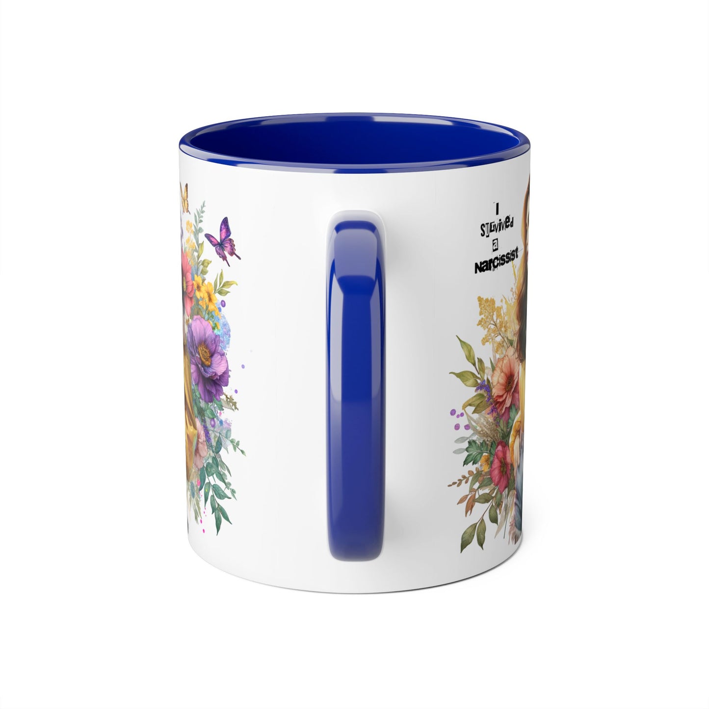 I Survived a Narcissist Chic Floral Accent Mug | Bohemian Coffee Cup, Gift for Her, Narcissist Humor, Home Decor, Artful Drinkware
