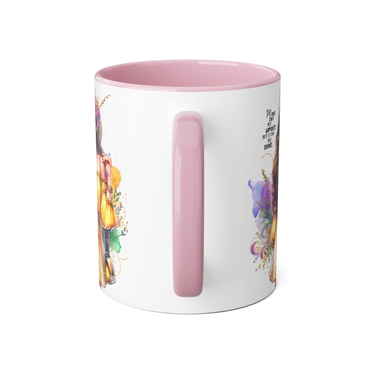 Money Can't Buy Happiness But It Can Buy Divorce Humoristic Bohemian Accent Mug, Motivational Artwork, Gift for Friends, Inspirational Coffee Cup, Floral Design, Home Decor