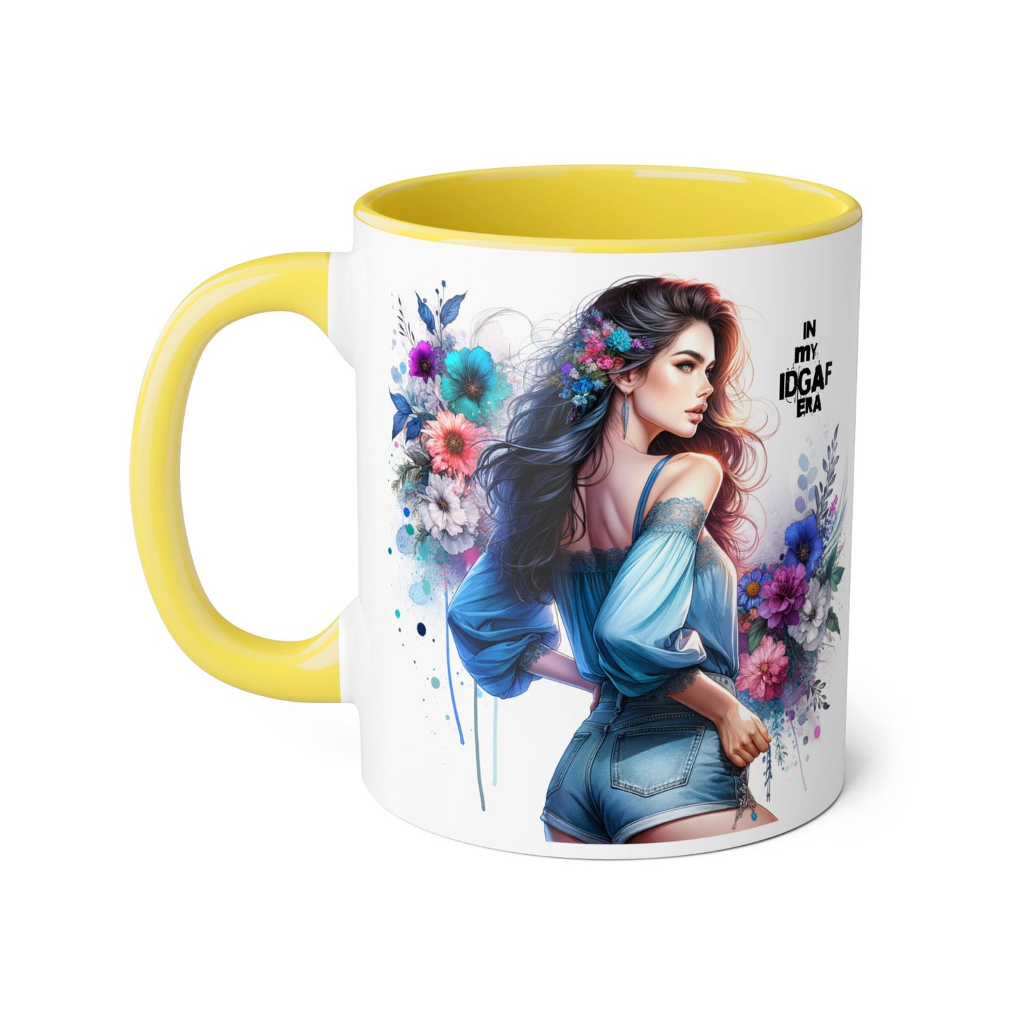 Bold Floral Accent Mug, 11oz | In My IDGAF Era, Ideal for Coffee Lovers, Gift for Her, Boho Decor, Motivational Gift