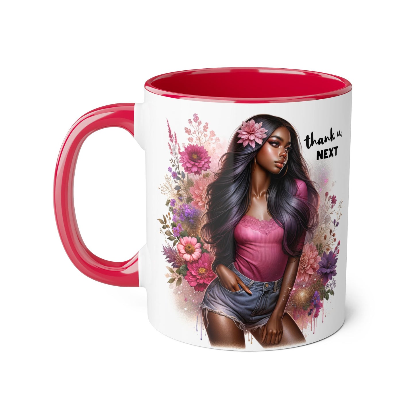 Thank U, Next Floral Artistic Accent Mug, Thank You Next Coffee Cup, Colorful Gift for Her, Boho Style Ceramic Mug, Unique Tea Mug
