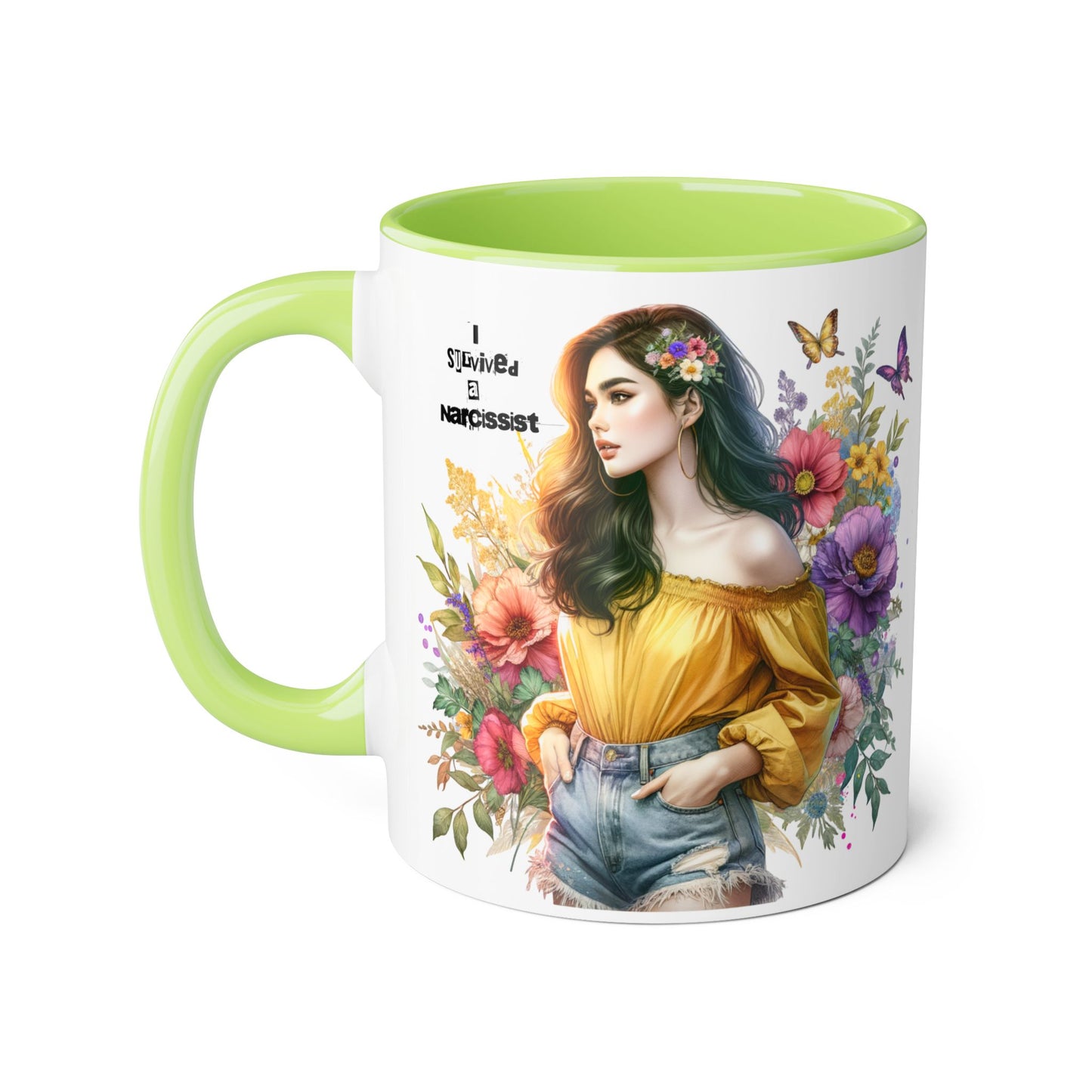 I Survived a Narcissist Chic Floral Accent Mug | Bohemian Coffee Cup, Gift for Her, Narcissist Humor, Home Decor, Artful Drinkware