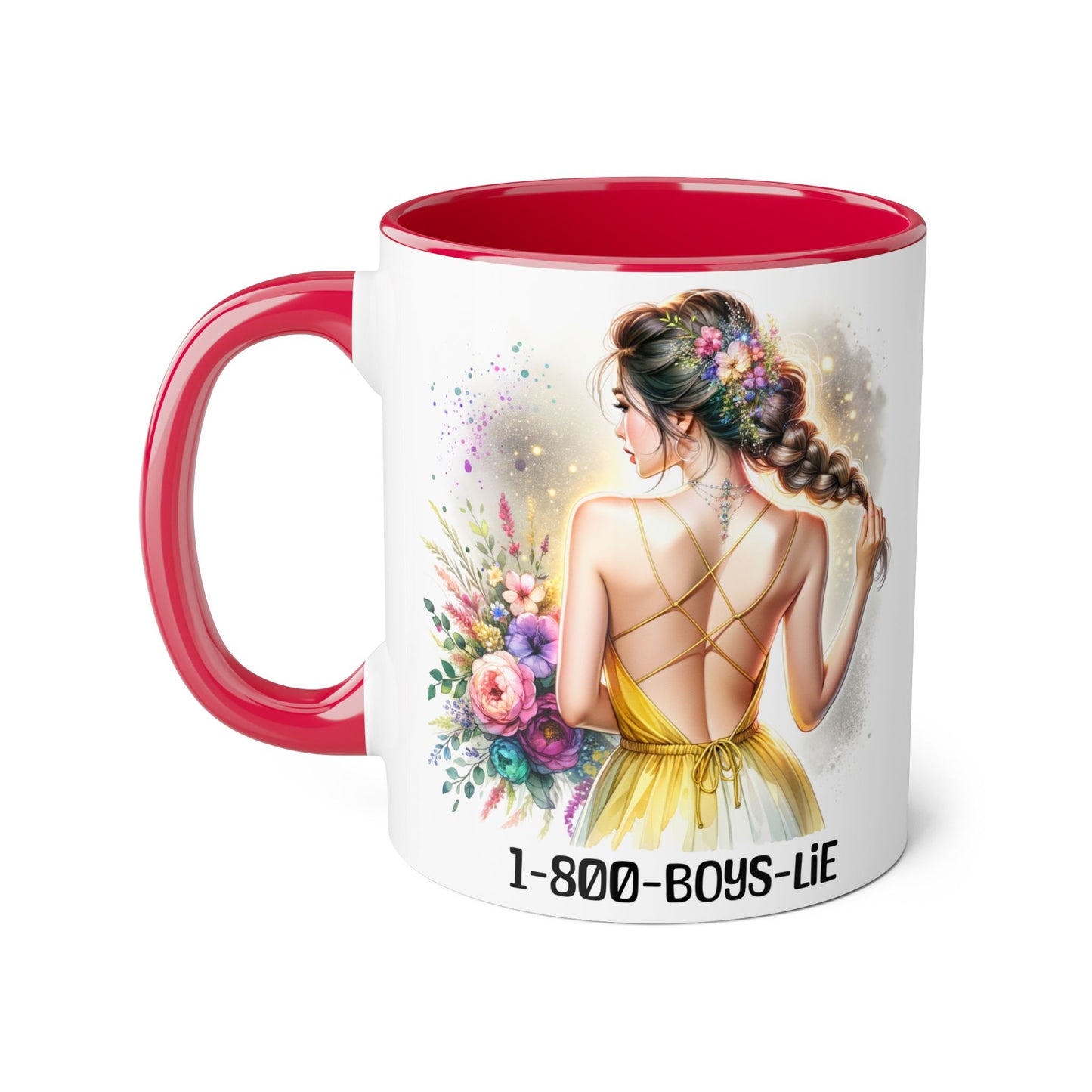 1-800-BOYS-LIE Chic Floral Accent Mug, Artistic Coffee Cup, Gift for Her, Inspirational Tea Mug, Floral Design Drinkware, Home Decor