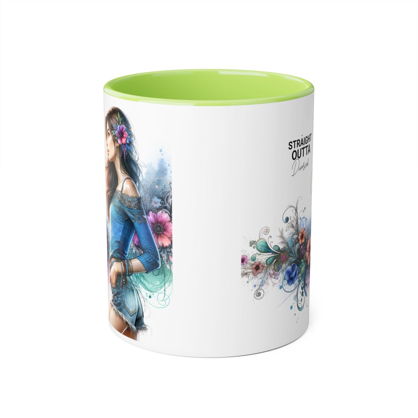 Straight Outta Divorced Humoristic Bohemian Accent Mugs with Floral Art – Trendy Coffee Cup, Gift for Friends, Decor, Home, Birthday, or Celebration