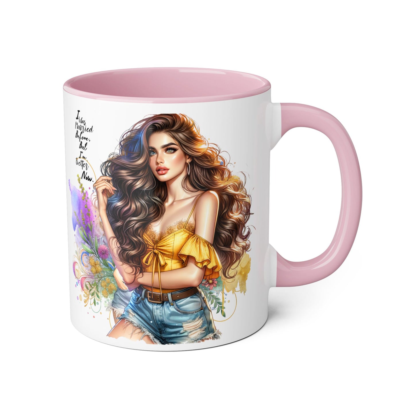 I Was Married Before But I'm Better Now Boho Chic Accent Mugs, Inspirational Coffee Cup, Gift for Her, Unique Art Mug, Home Decor, Vibrant Floral Design