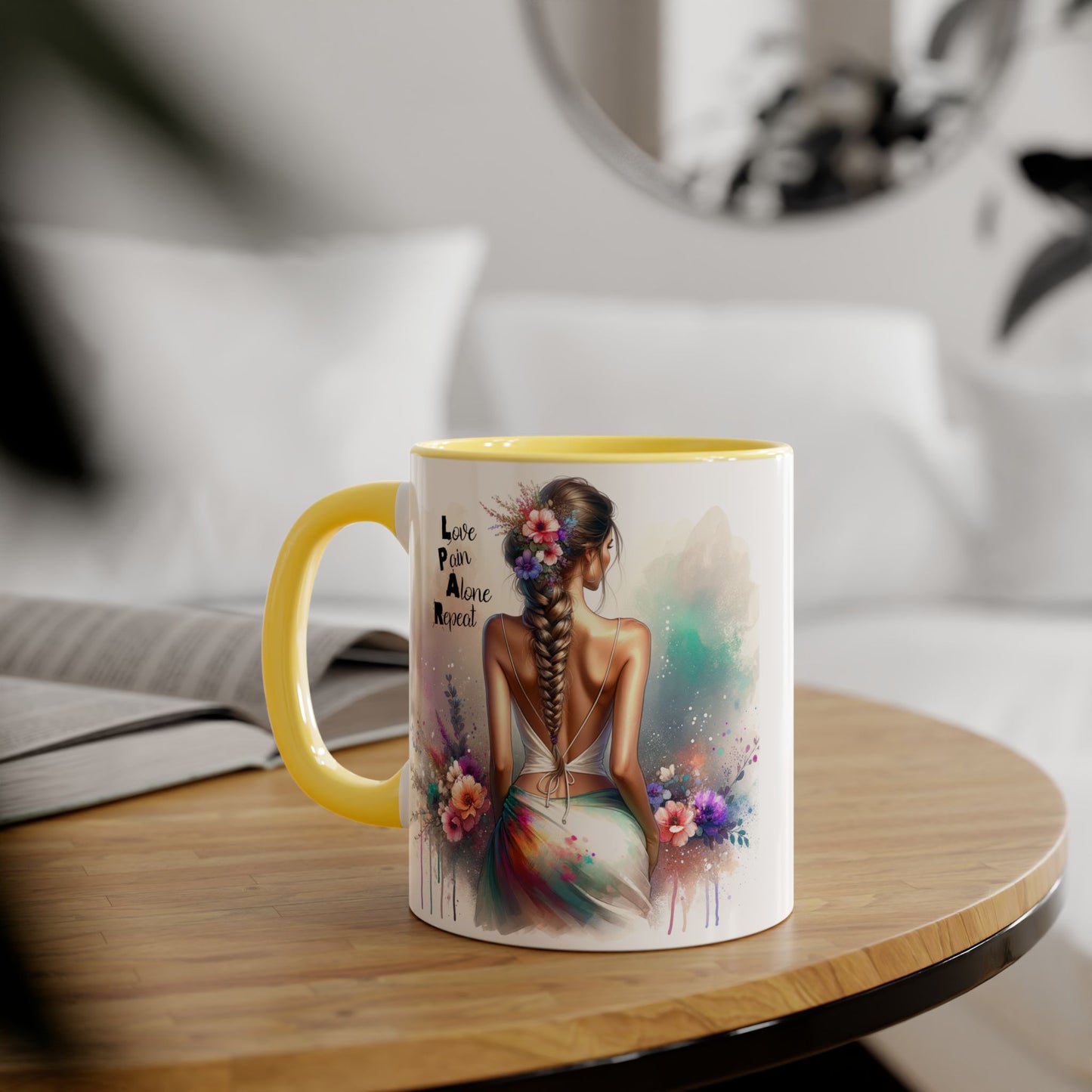 Boho Love Pain Alone Mug, Inspirational Gift, Handmade Coffee Cup, Artistic Ceramic Drinkware, Unique Home Decor