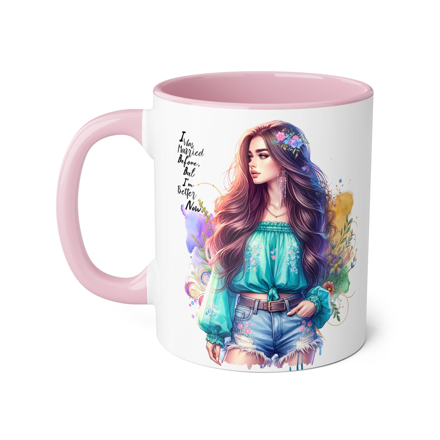 I Was Married Before But I'm Better Now Bohemian Floral Accent Mug, Inspirational Coffee Cup, Gift for Friends, Encouraging Quote, Perfect for Her, Art Lover's Mug