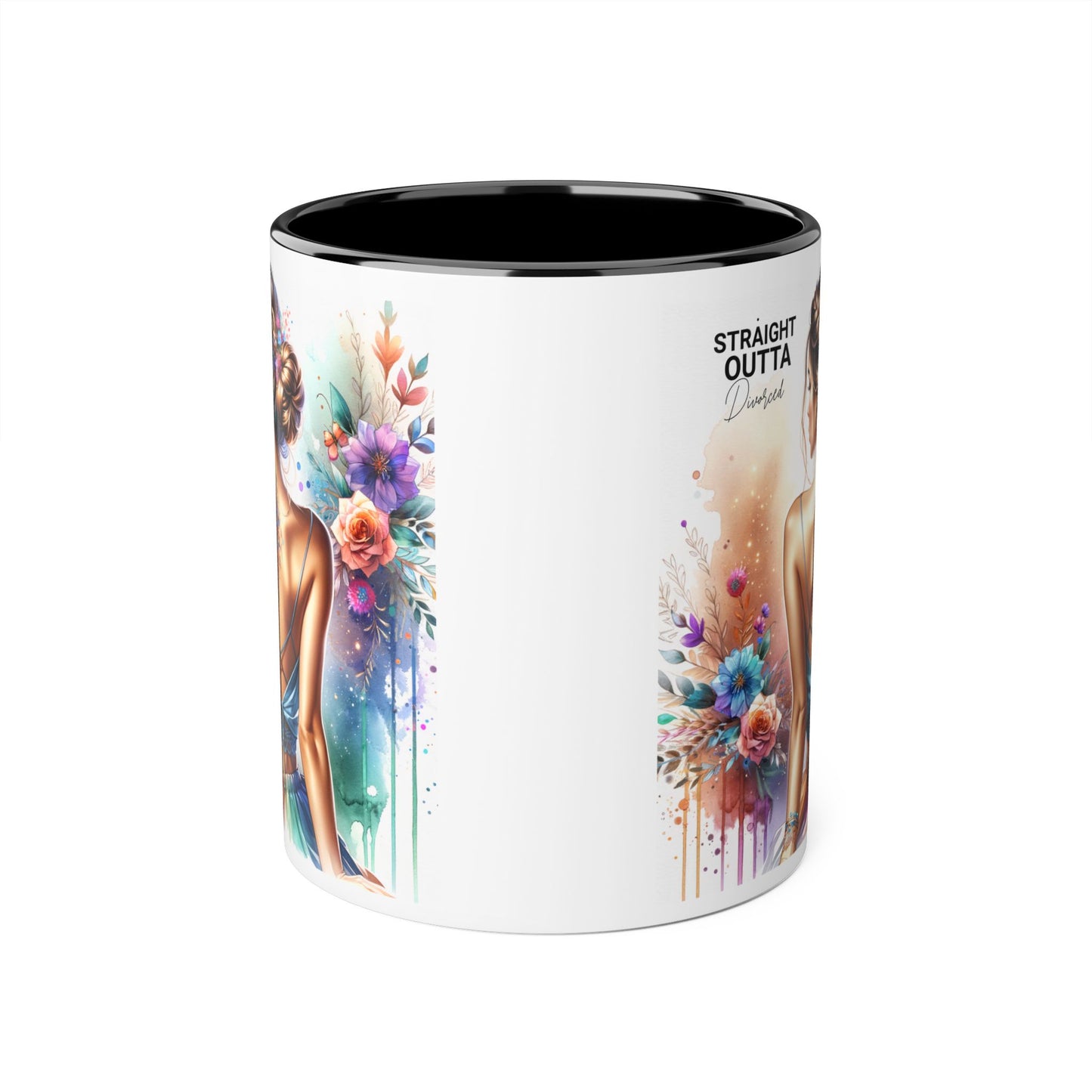 Straight Outta Divorced Humoristic Vibrant Accent Mugs, 11oz - Artistic Coffee Cup, Floral Design Mug, Unique Gift for Her, Birthday Present, Home Décor