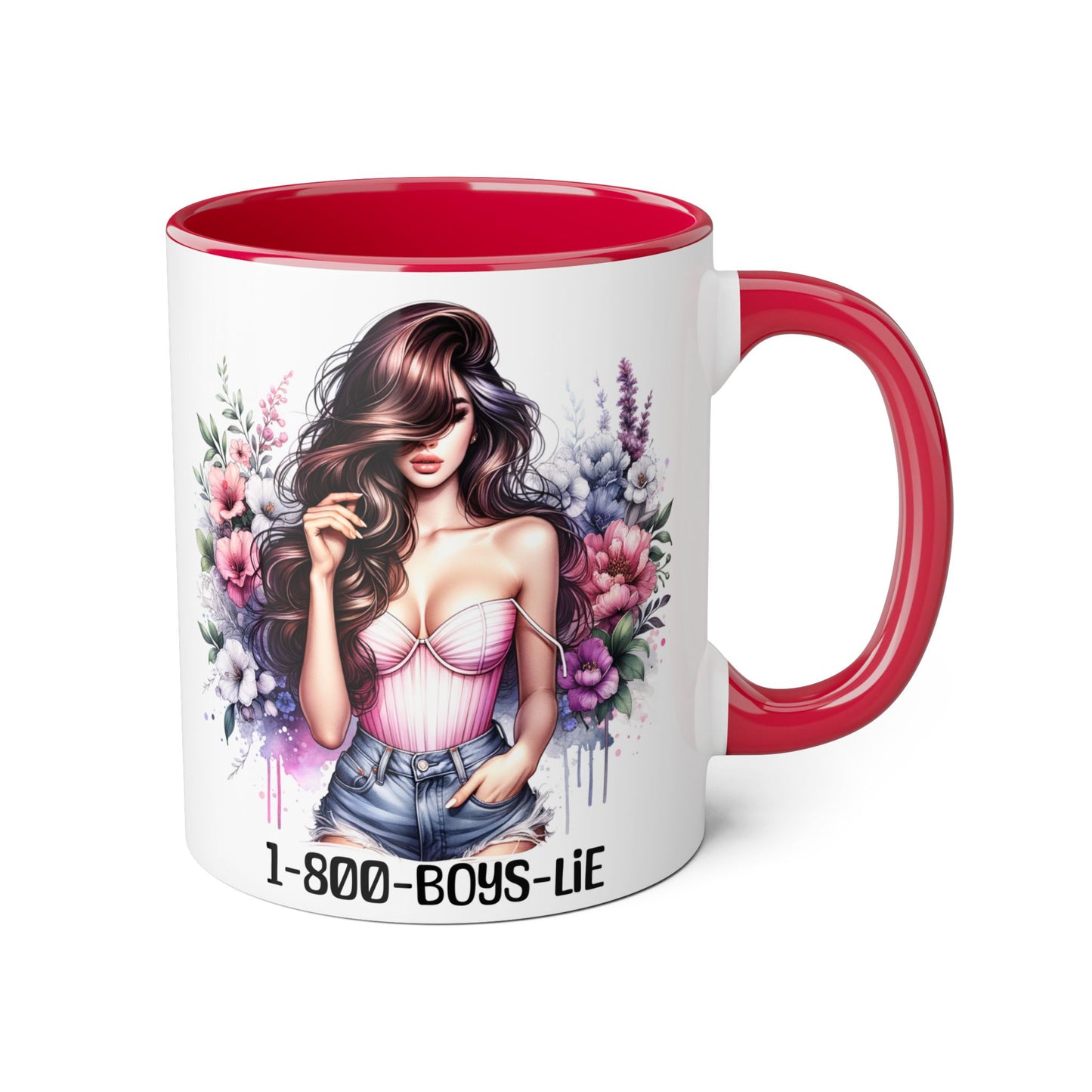Chic Floral Coffee Mug - 1-800-BOYS-LIE, Trendy Gift for Her, Cute Floral Accent Mug, Coffee Lover's Gift, Girlfriend Mug