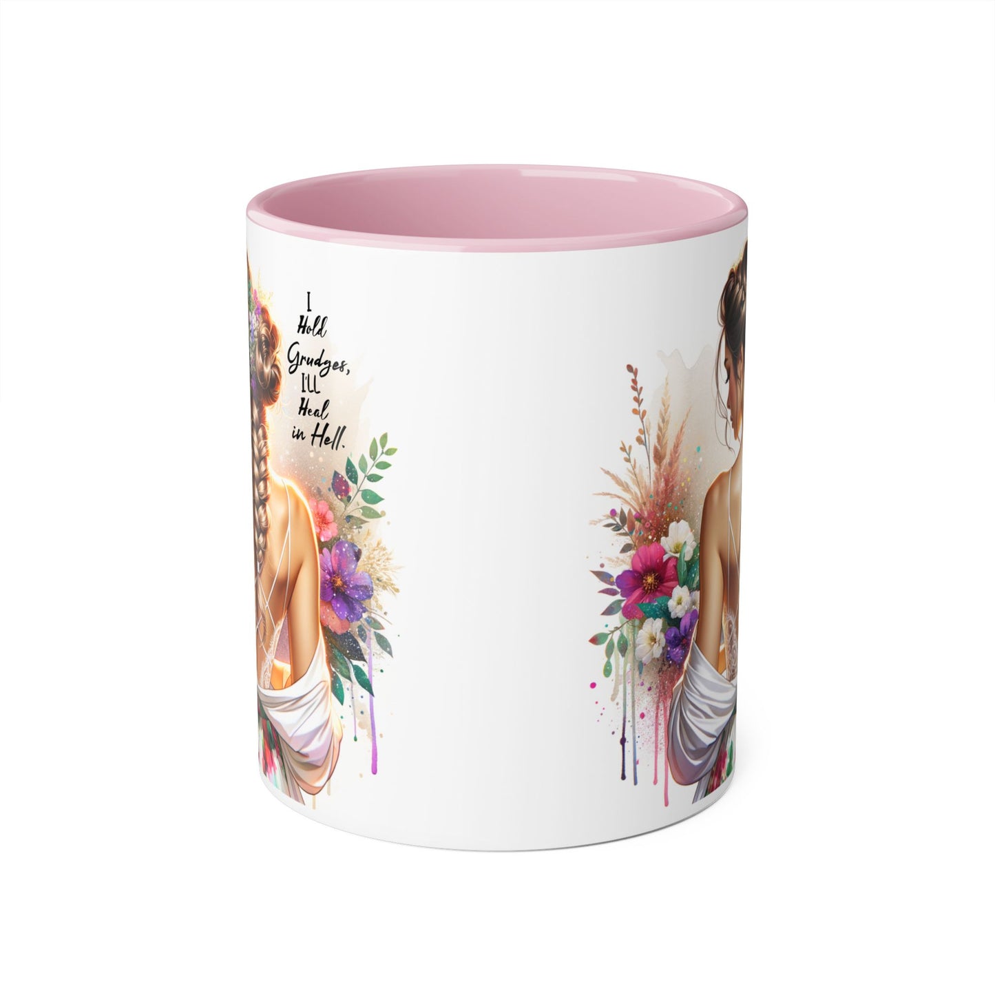I Hold Grudges, I'll Heal in Hell Boho Floral Accent Mug, Inspirational Coffee Cup, Gift for Her, Home Decor, Mother's Day, Bohemian Kitchenware