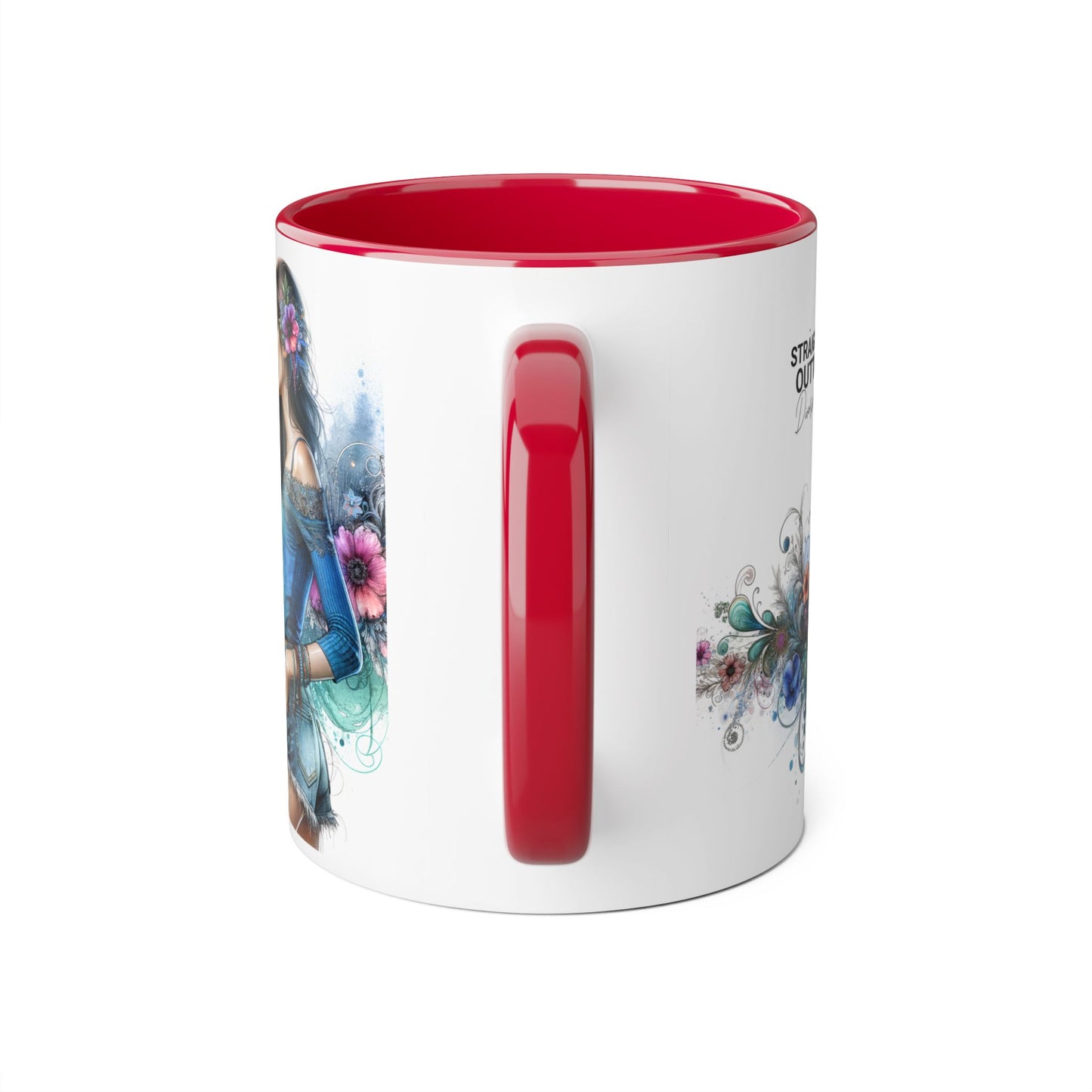 Straight Outta Divorced Humoristic Bohemian Accent Mugs with Floral Art – Trendy Coffee Cup, Gift for Friends, Decor, Home, Birthday, or Celebration
